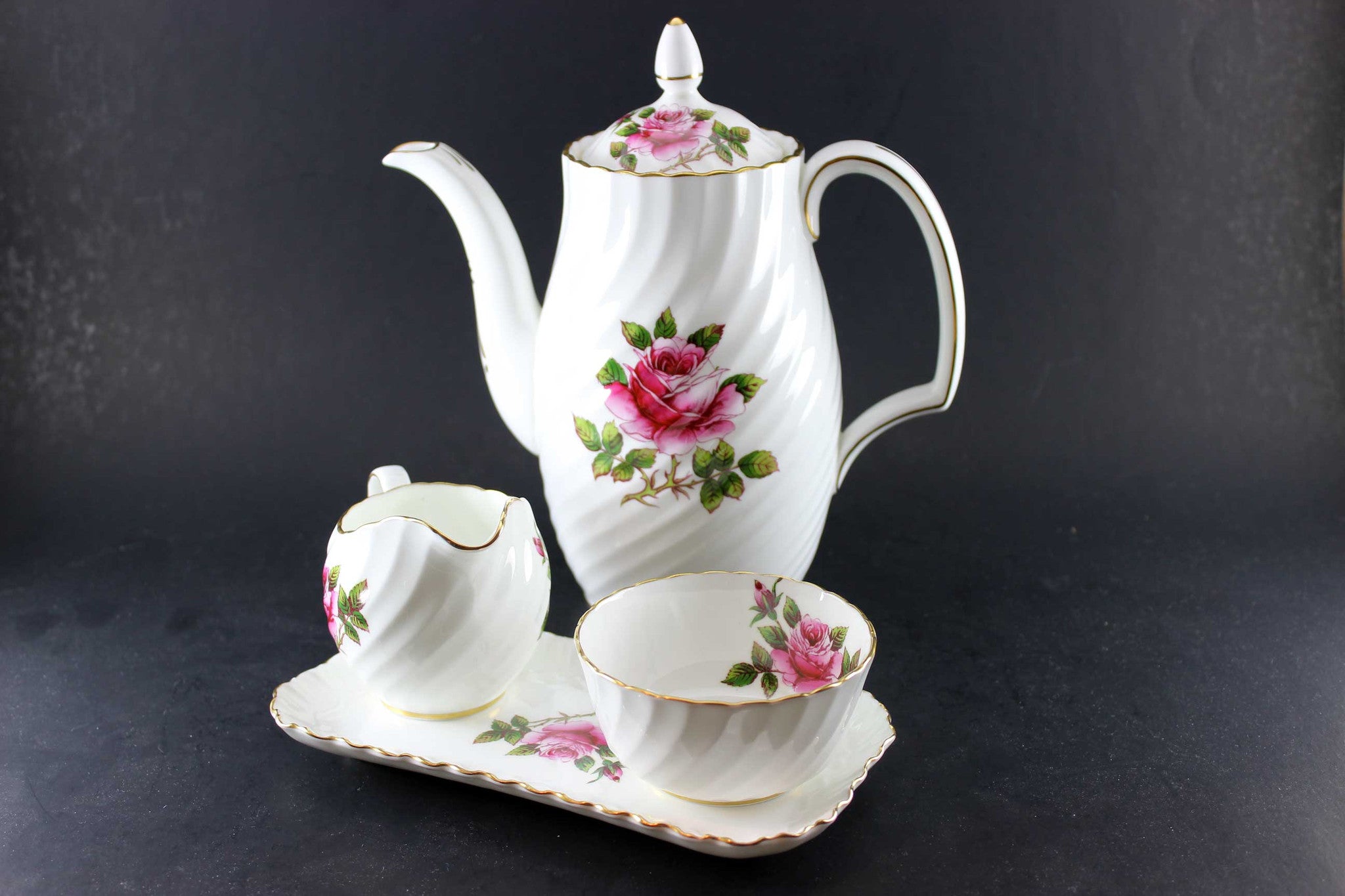 Northumbria Carleton Rose-Coffee Pot, Cream & Sugar