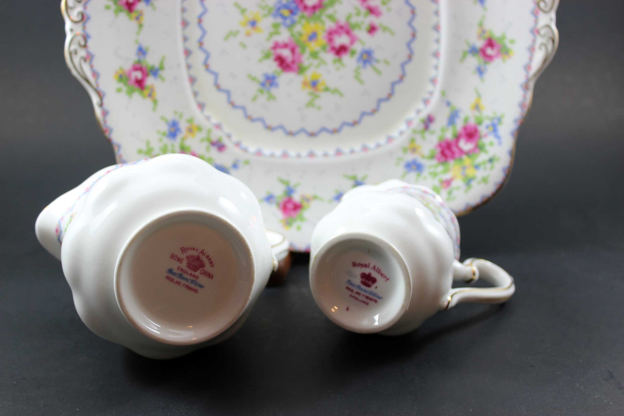 Royal Albert Petit Point China - Cake Plate & Creamers
