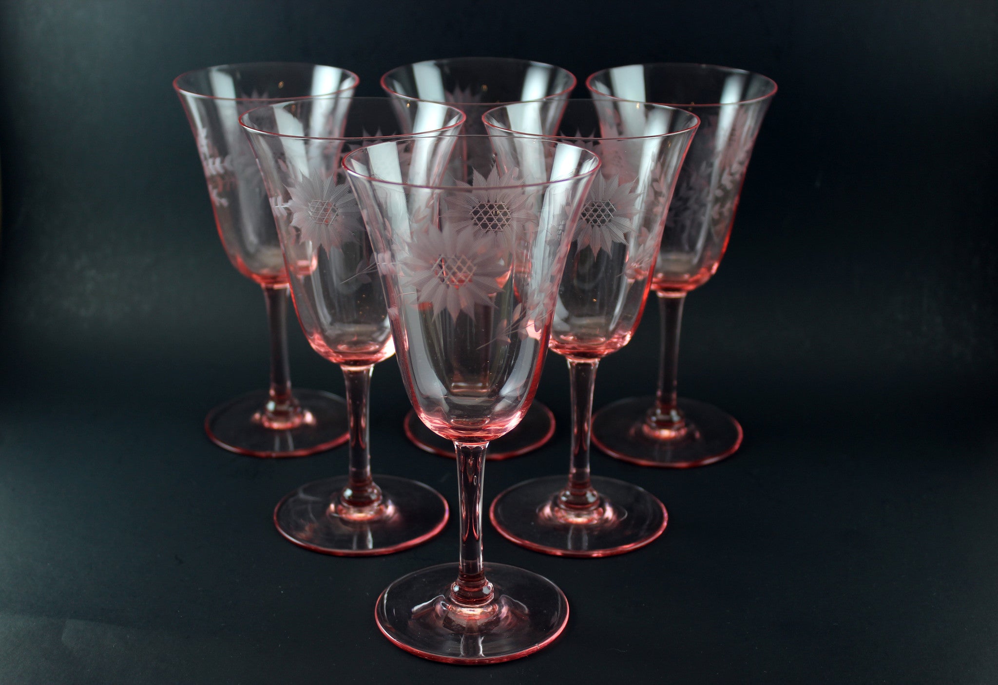 Pink Depression Glass, Water Goblets, Lancaster Jubilee – With A Past