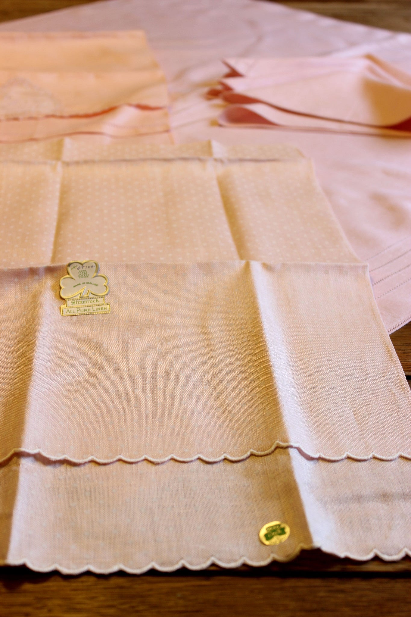 Irish Linen, Pink Bridge Set with Tea Towels
