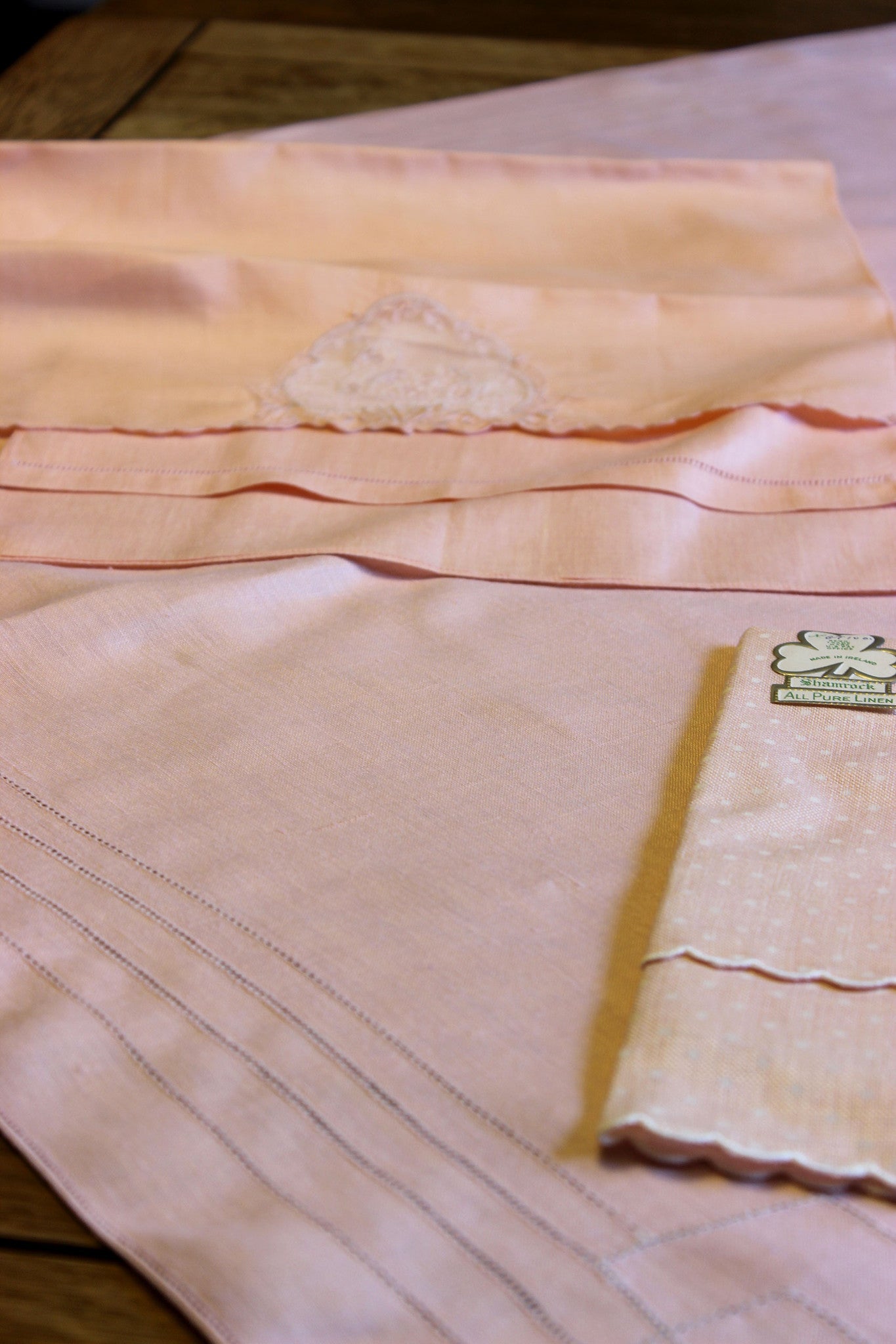 Irish Linen, Pink Bridge Set with Tea Towels