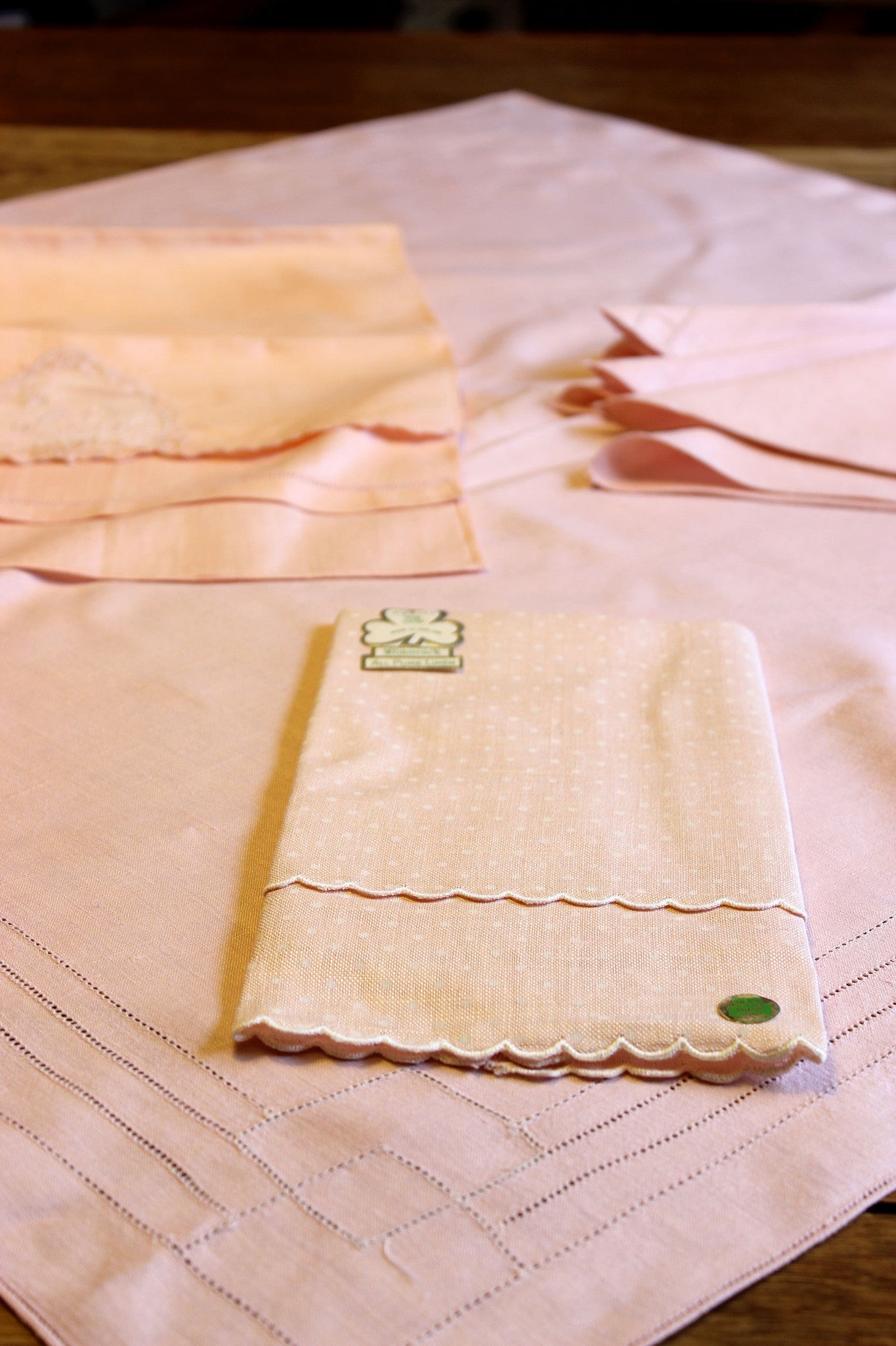 Irish Linen, Pink Bridge Set with Tea Towels