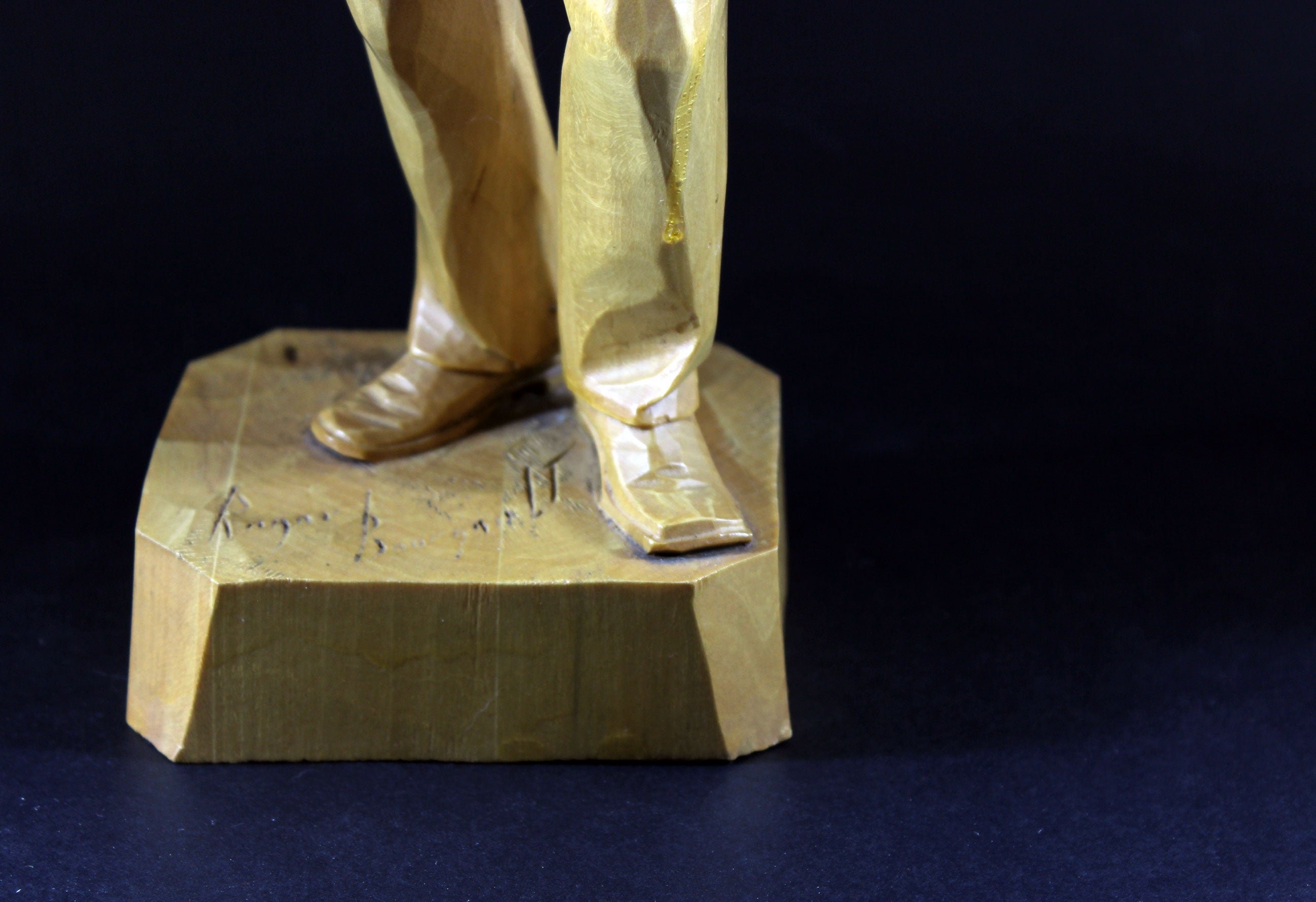 Roger Bourgault, Wood Sculpture, Man with Fiddle