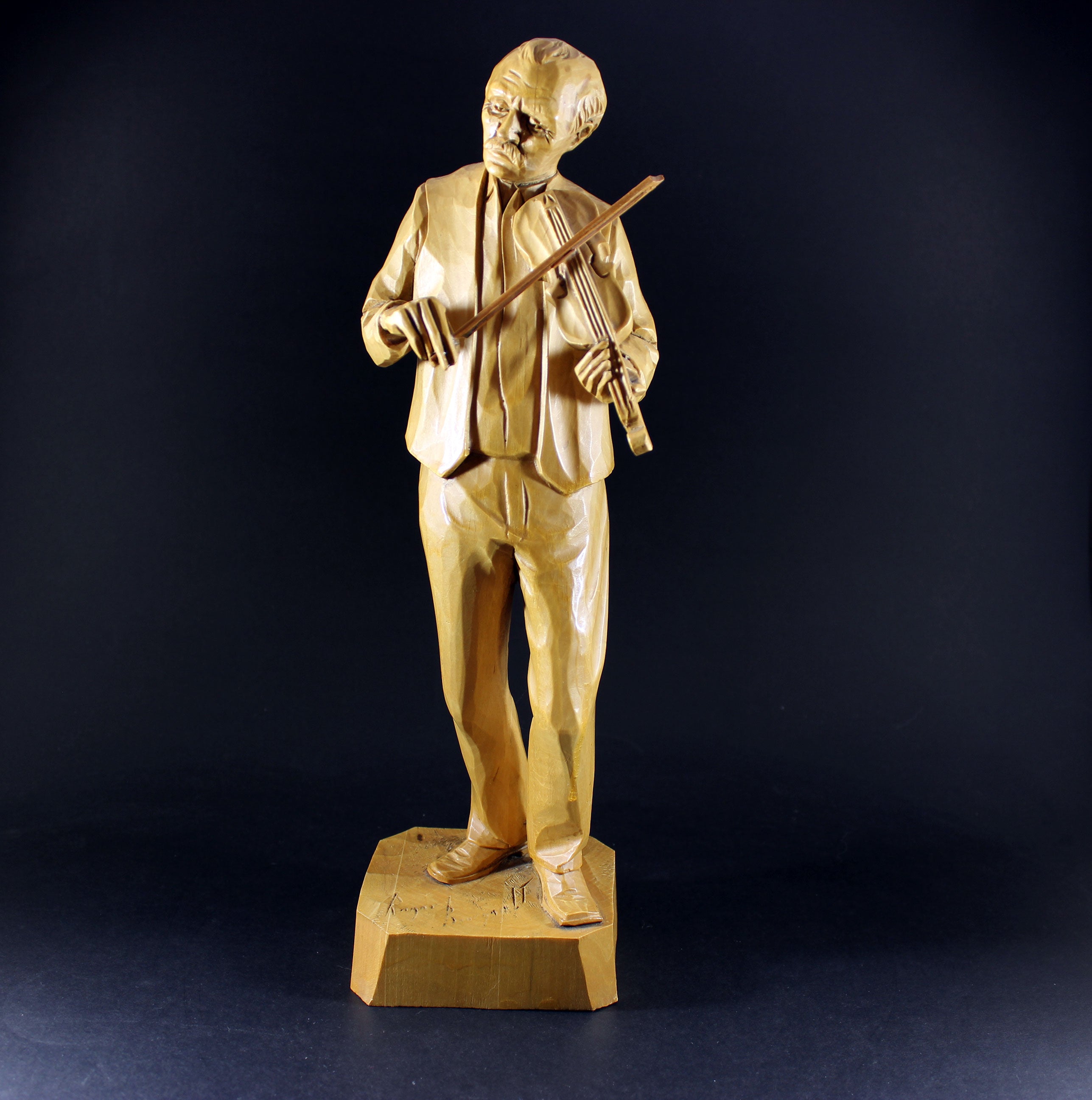 Roger Bourgault, Wood Sculpture, Man with Fiddle