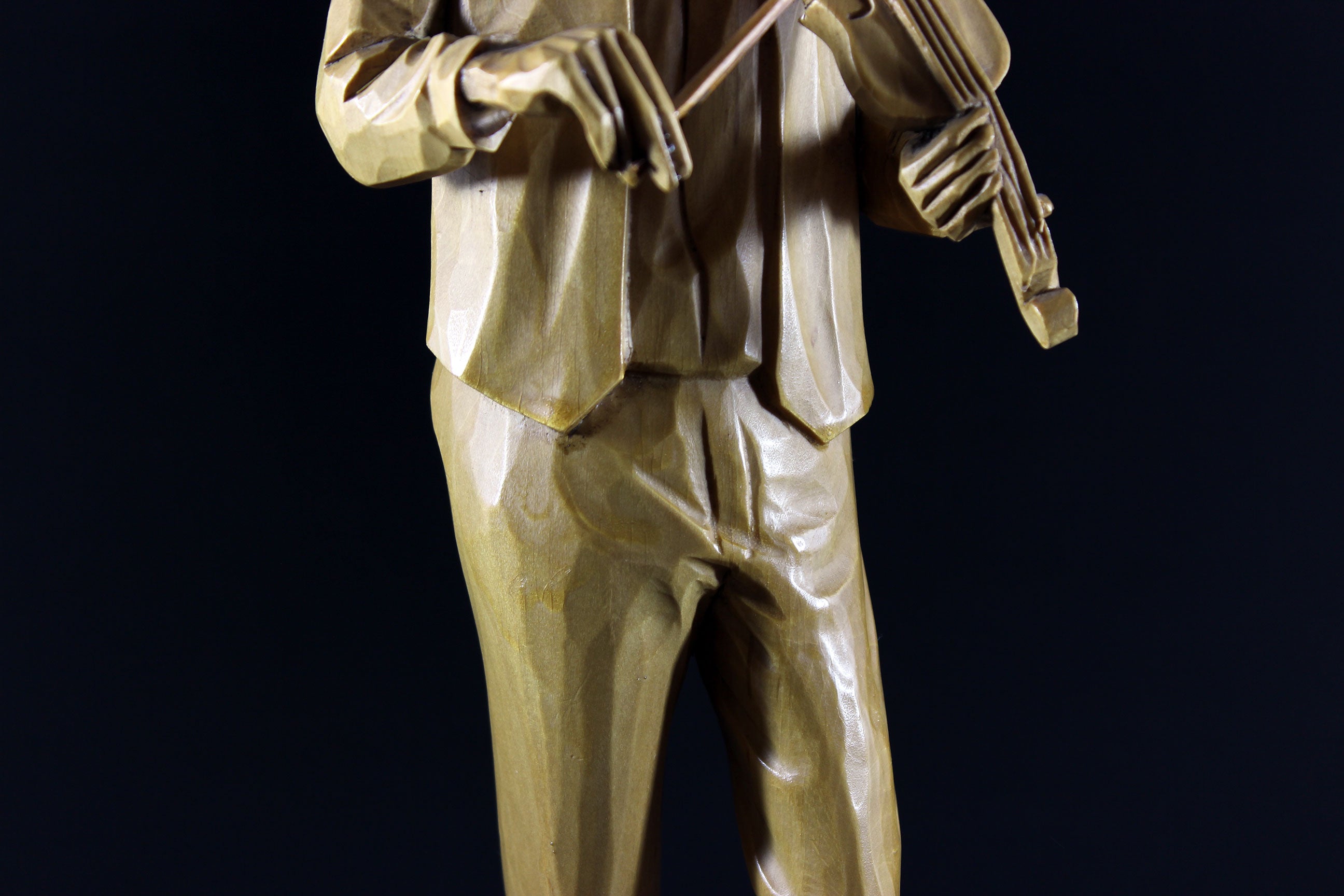 Roger Bourgault, Wood Sculpture, Man with Fiddle