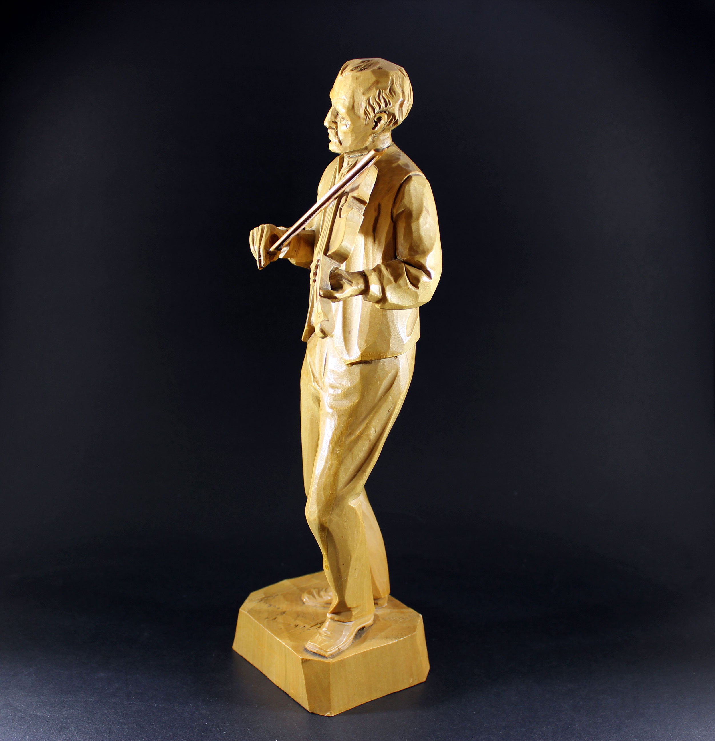 Roger Bourgault, Wood Sculpture, Man with Fiddle