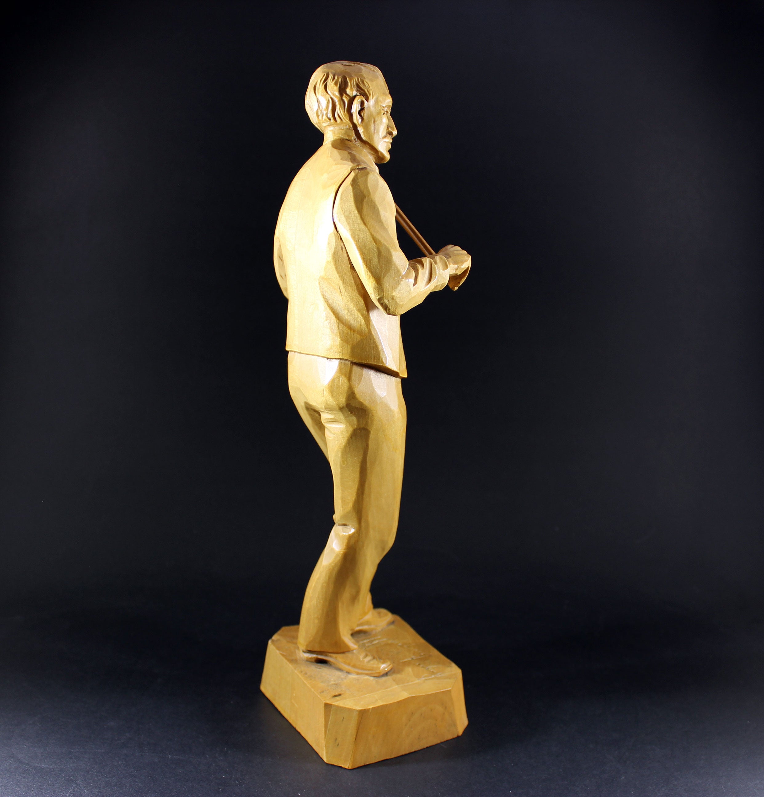 Roger Bourgault, Wood Sculpture, Man with Fiddle