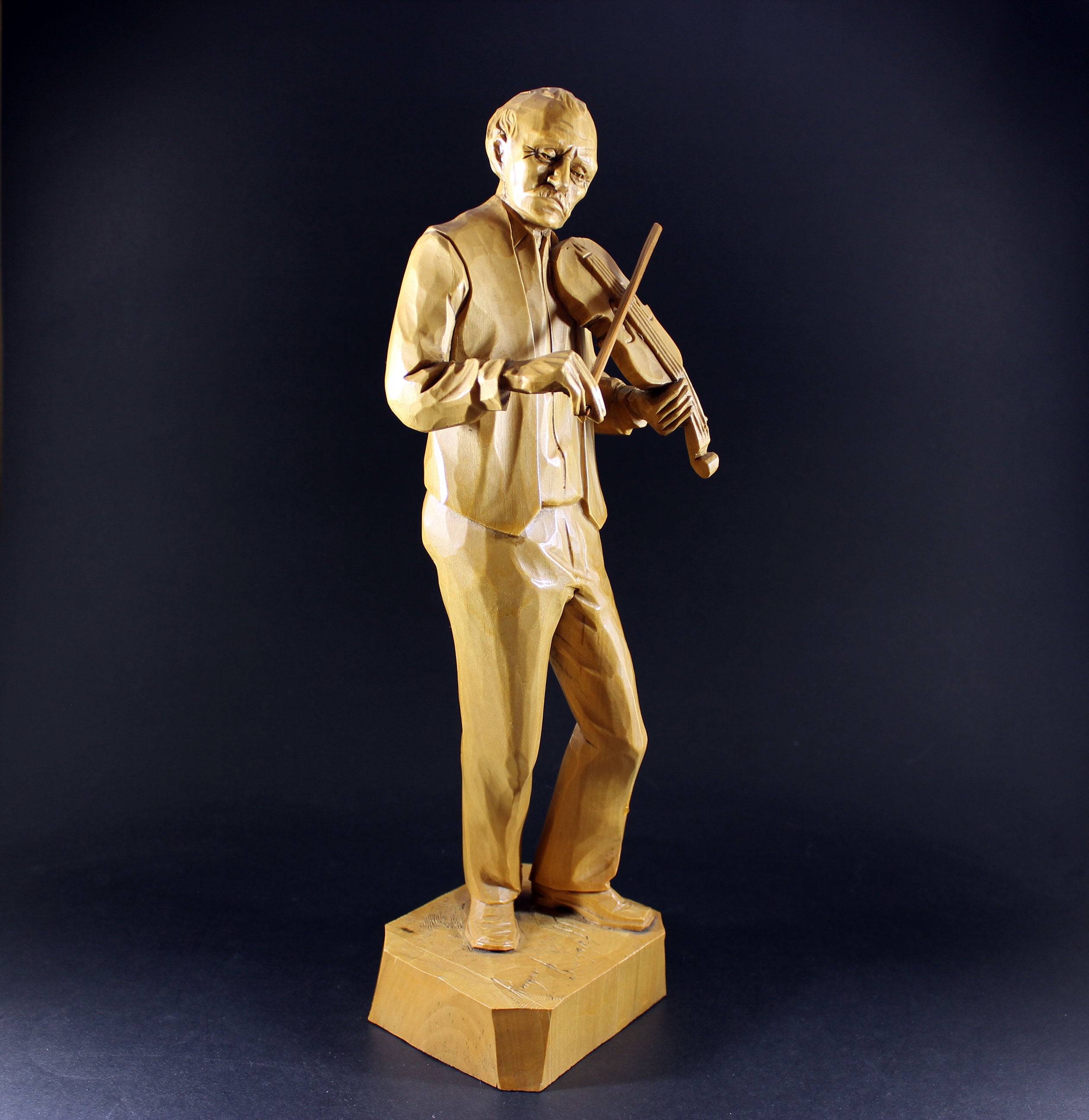 Roger Bourgault, Wood Sculpture, Man with Fiddle