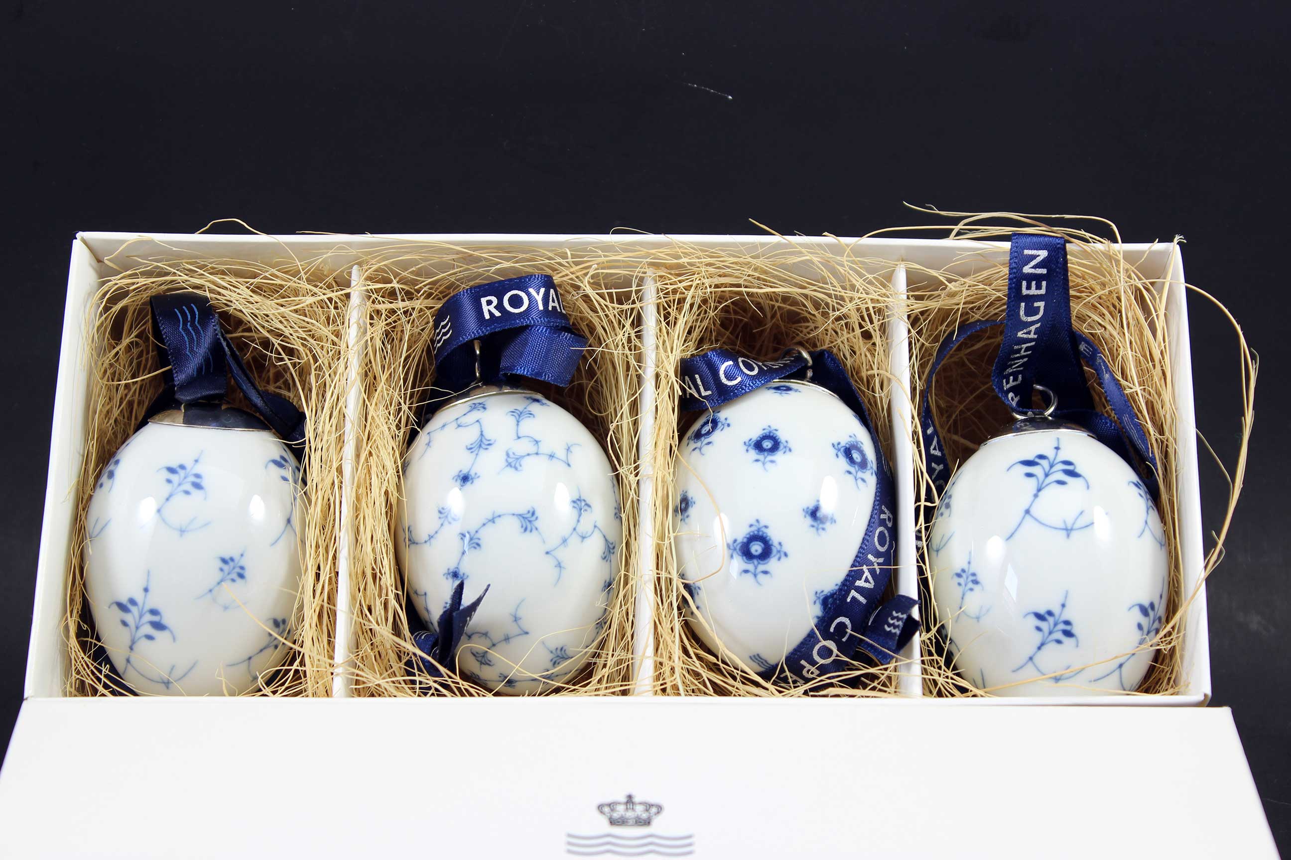 Royal Copenhagen, Blue Fluted Porcelain Easter Eggs (4)