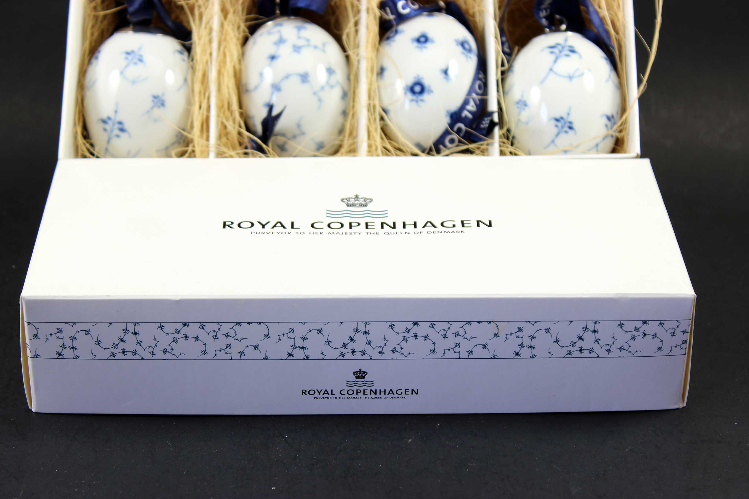 Royal Copenhagen, Blue Fluted Porcelain Easter Eggs (4)