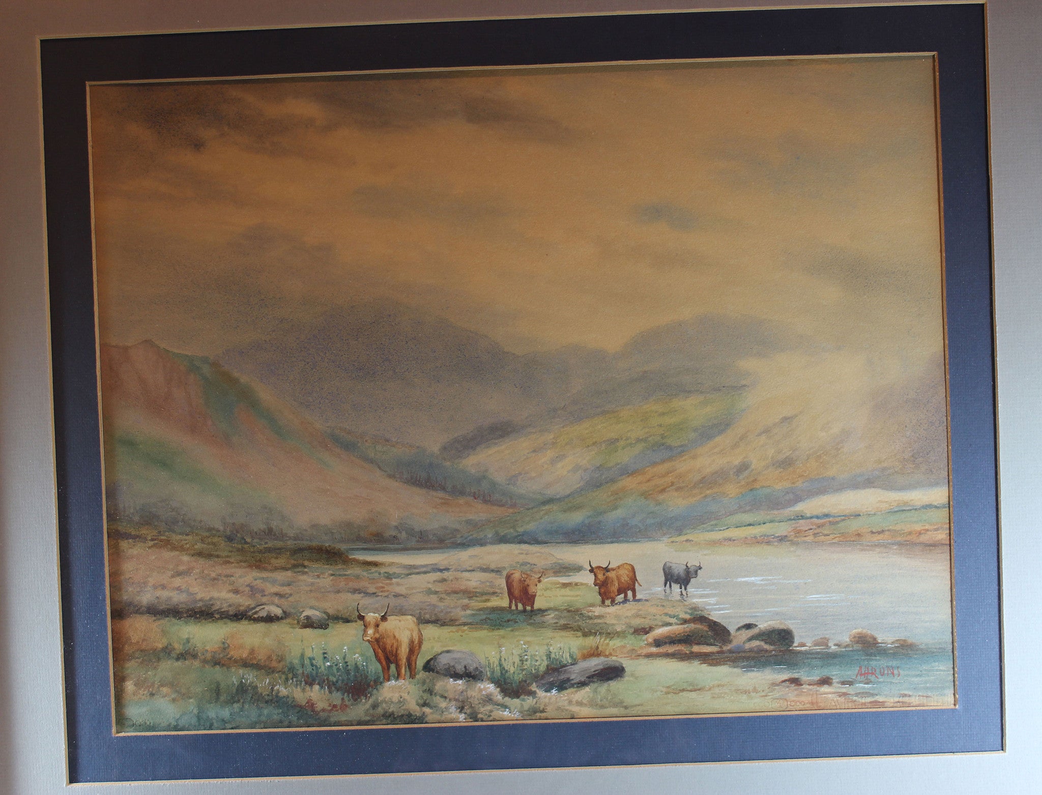 Original Watercolour - Scottish Highlands Landscape with Highland Cattle