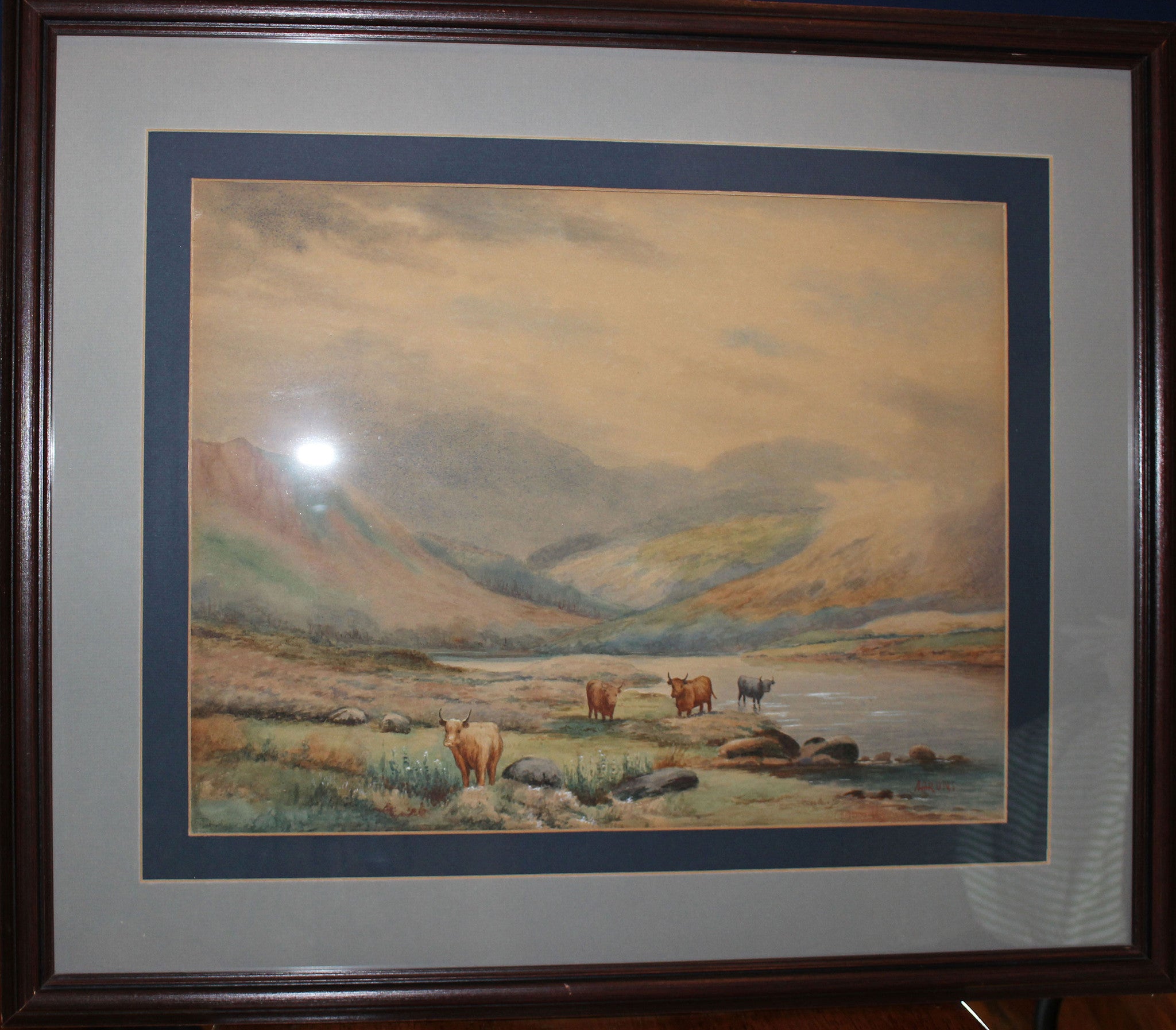 Original Watercolour - Scottish Highlands Landscape with Highland Cattle