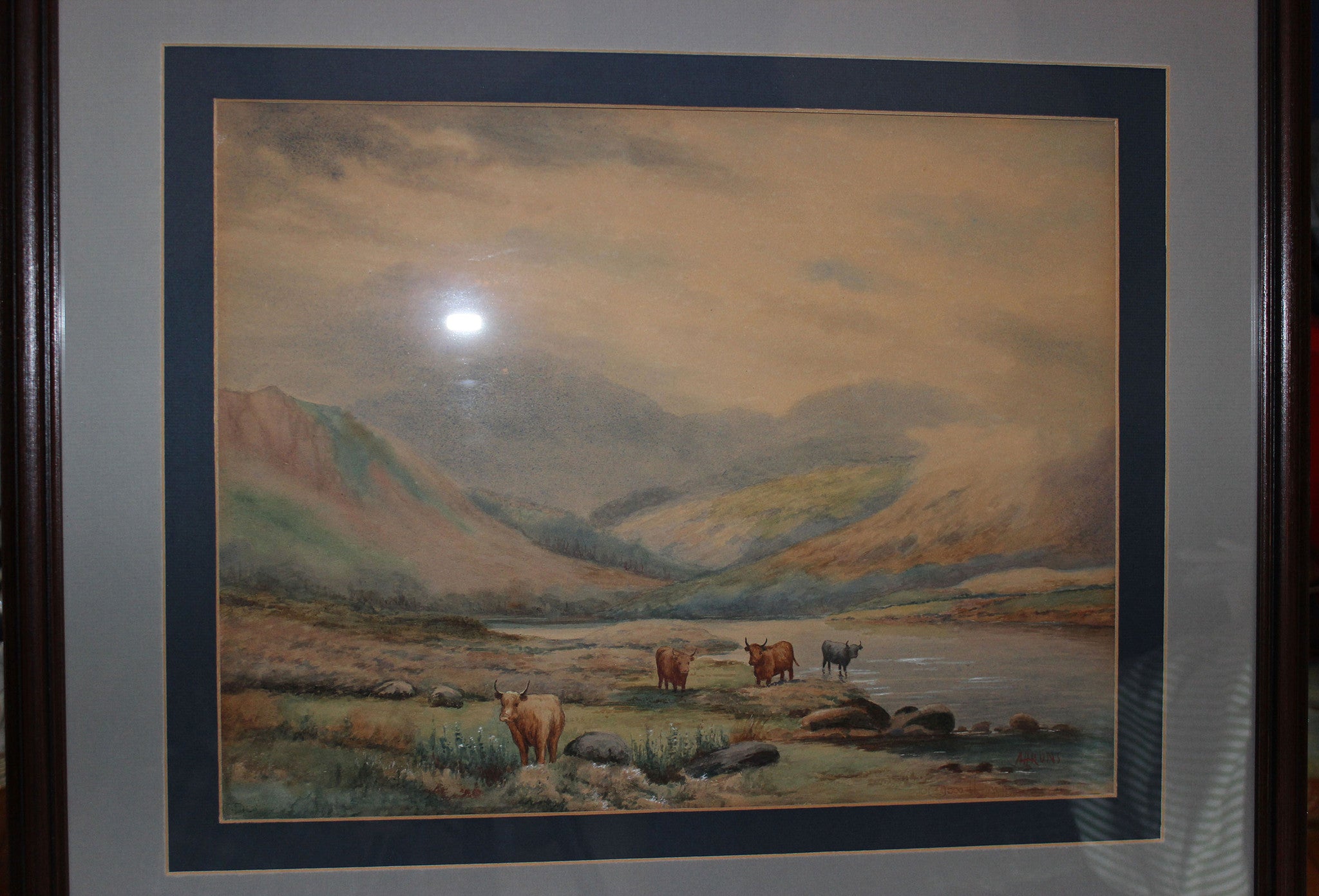 Original Watercolour - Scottish Highlands Landscape with Highland Cattle