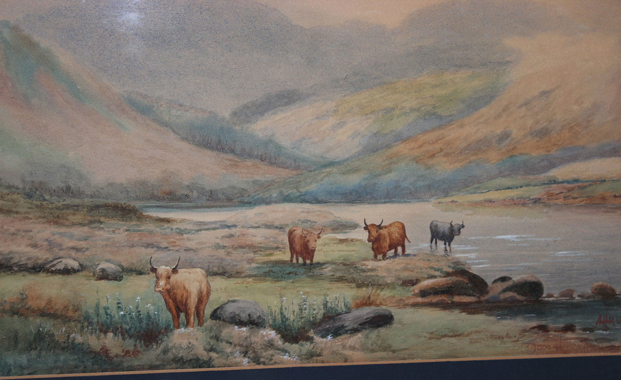 Original Watercolour - Scottish Highlands Landscape with Highland Cattle