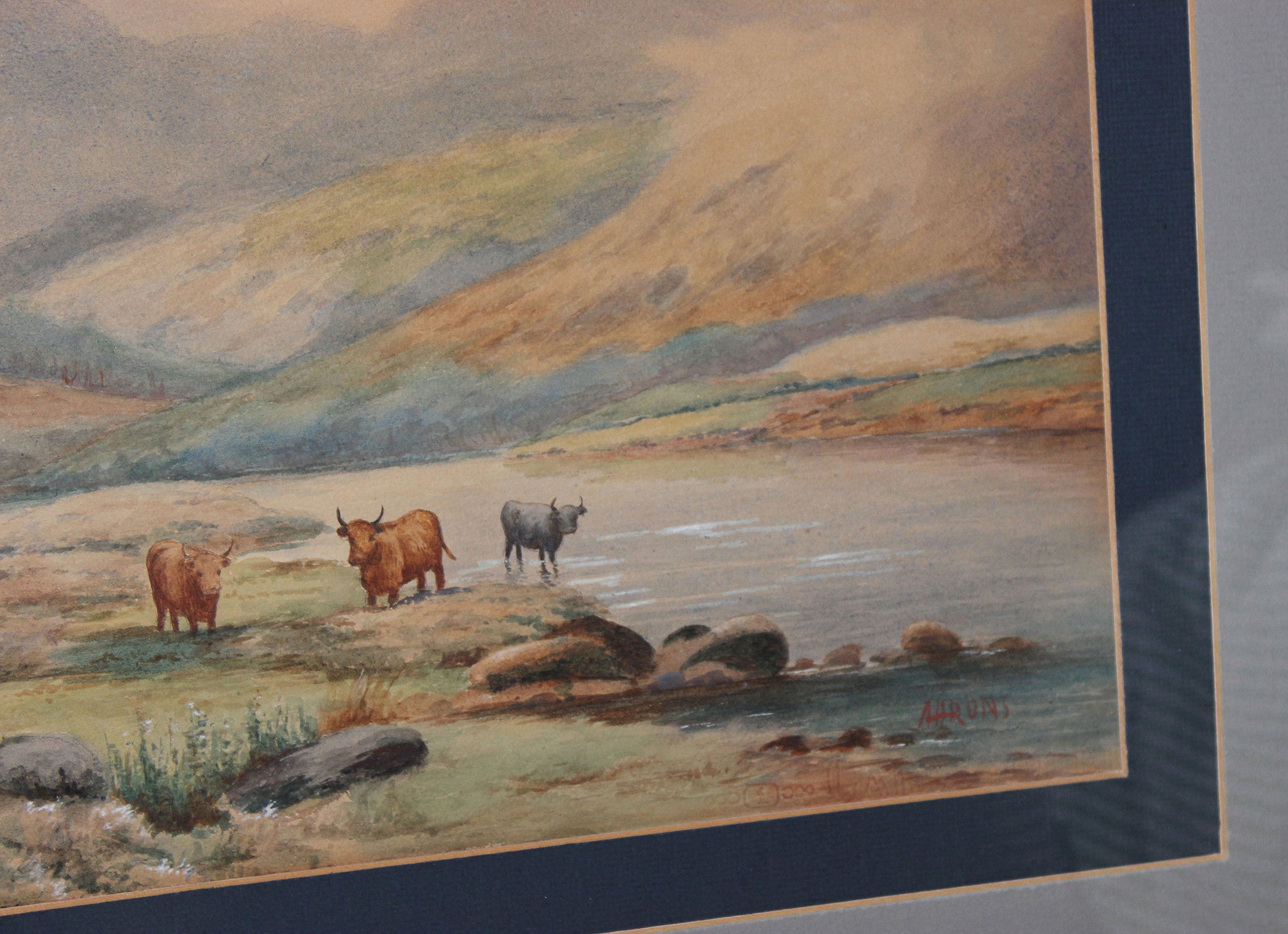 Original Watercolour - Scottish Highlands Landscape with Highland Cattle