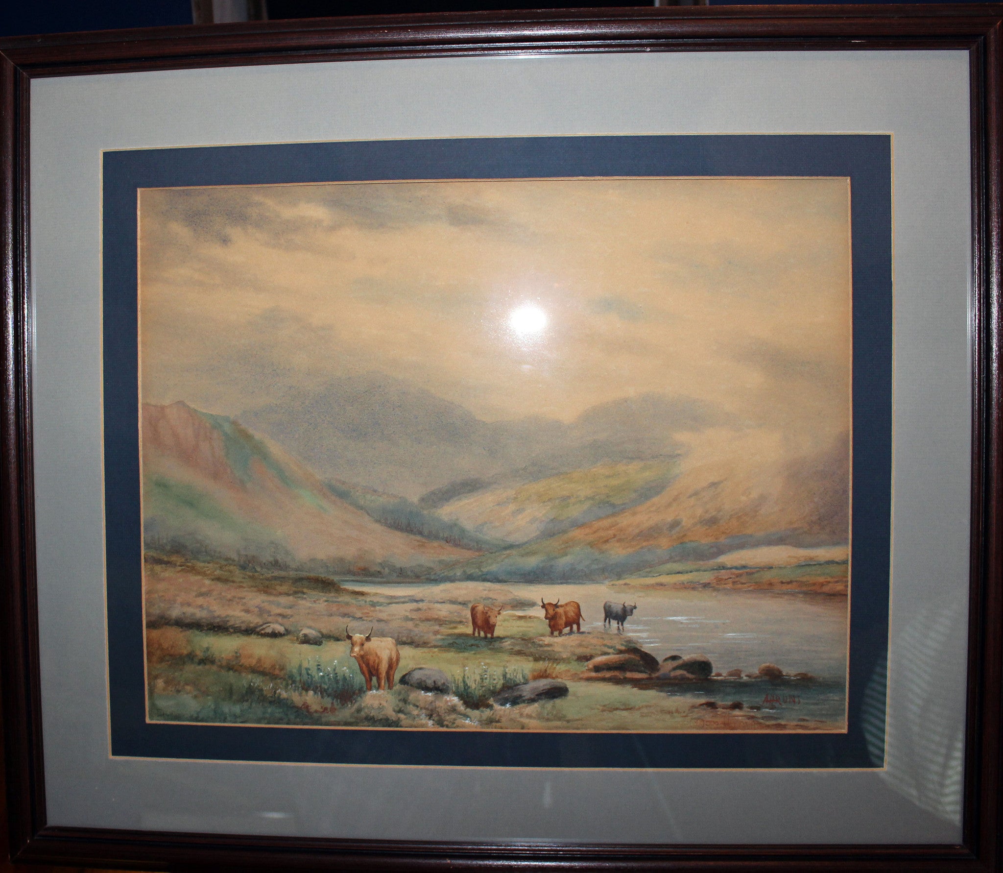 Original Watercolour - Scottish Highlands Landscape with Highland Cattle