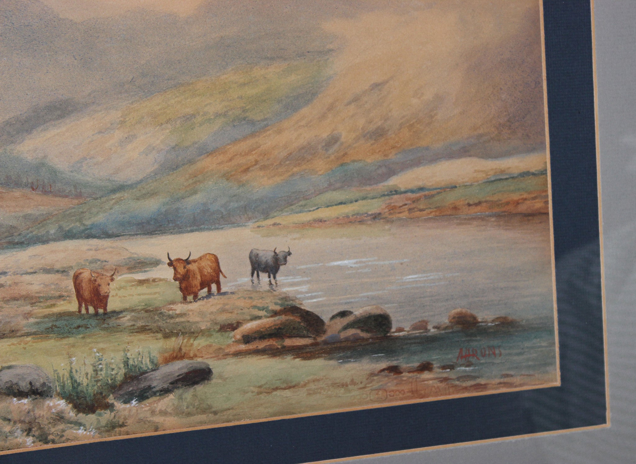 Original Watercolour - Scottish Highlands Landscape with Highland Cattle