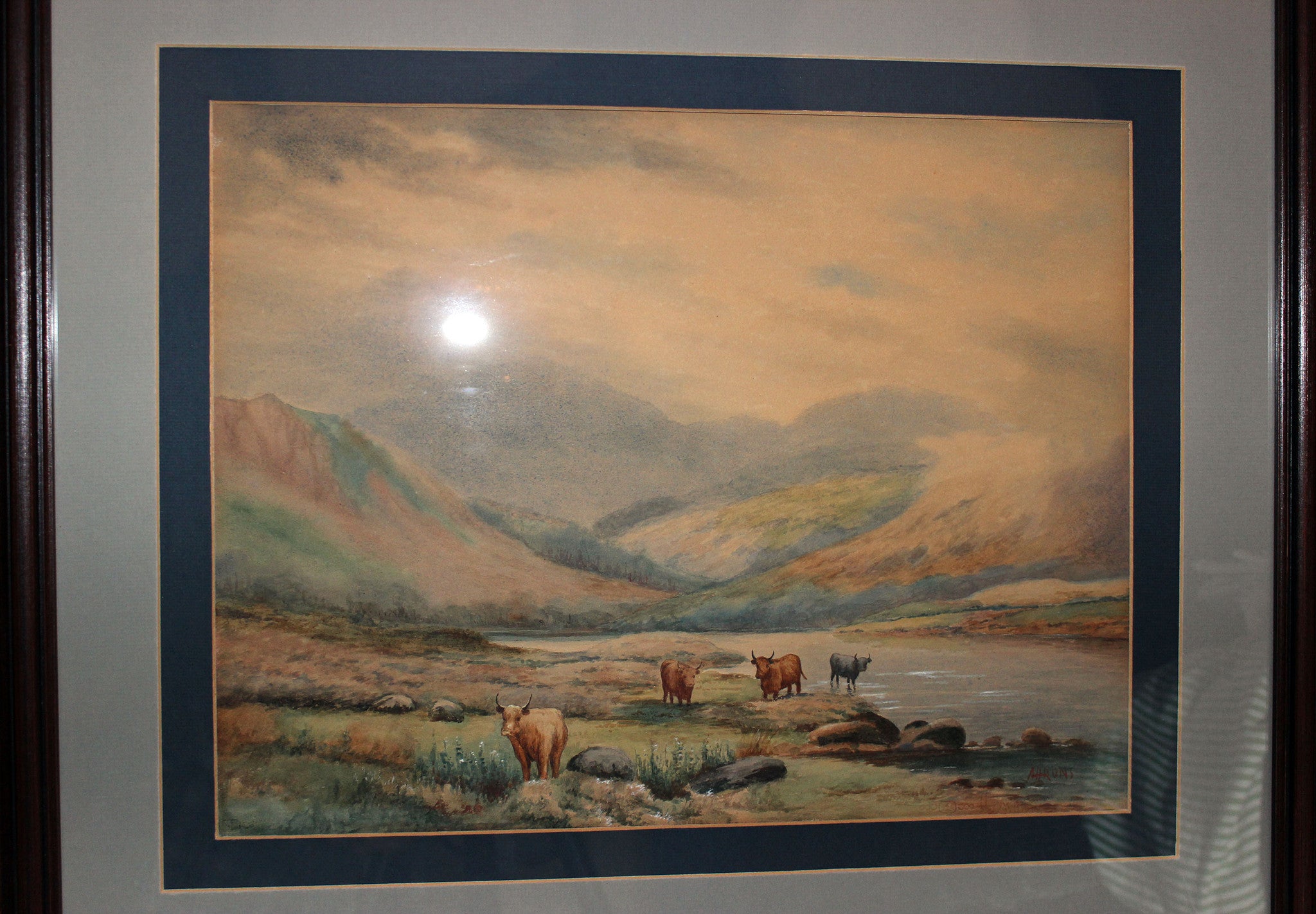 Original Watercolour - Scottish Highlands Landscape with Highland Cattle