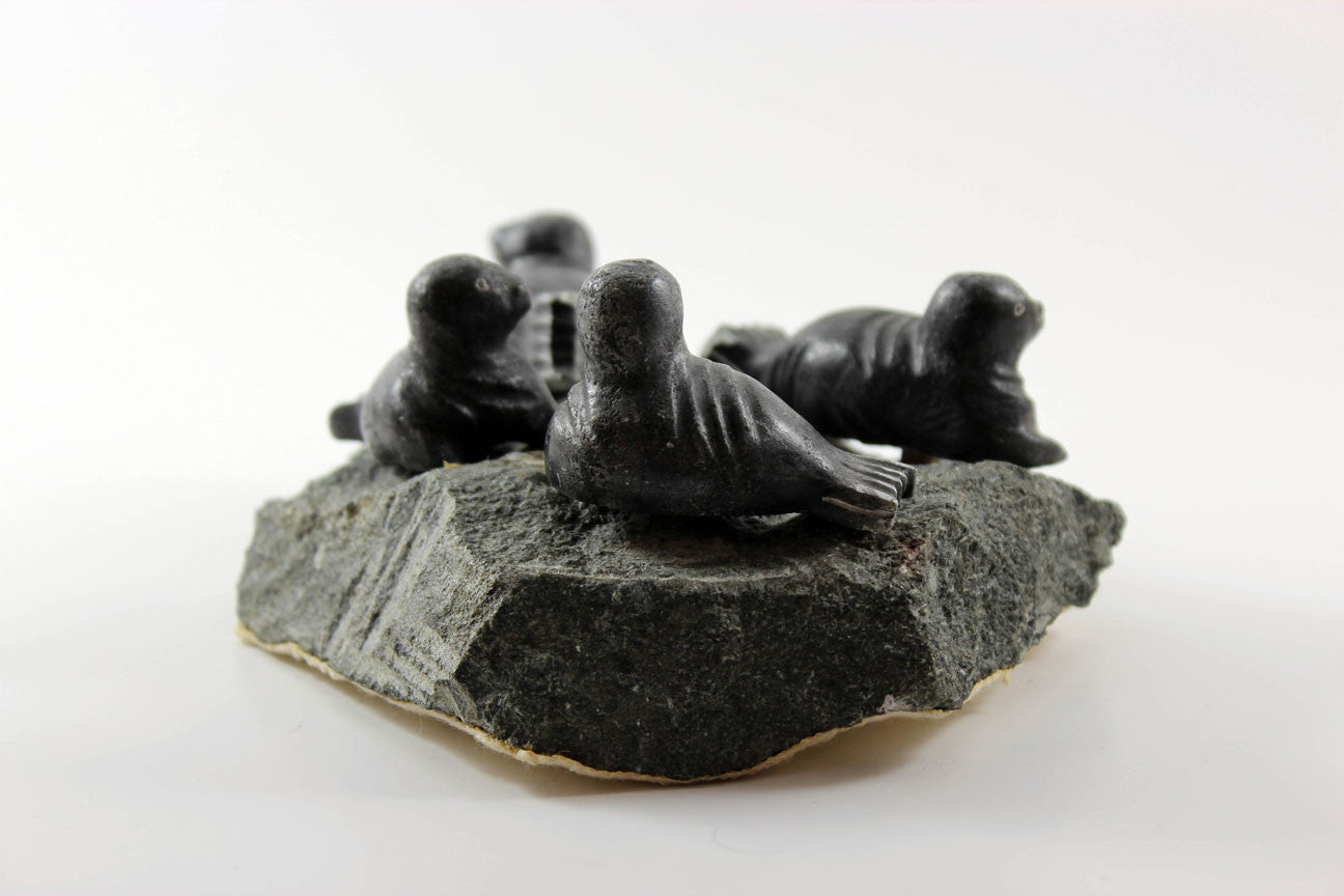 Inuit Soapstone Sculpture-Four Seals on Rock
