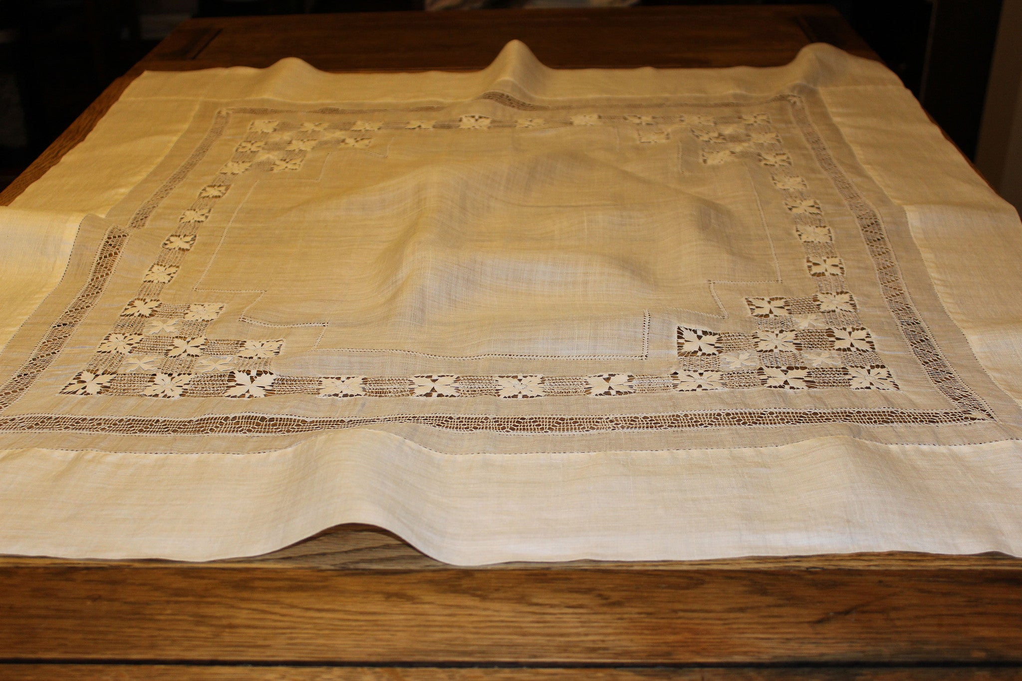 Organza Linen and Lace Table Topper