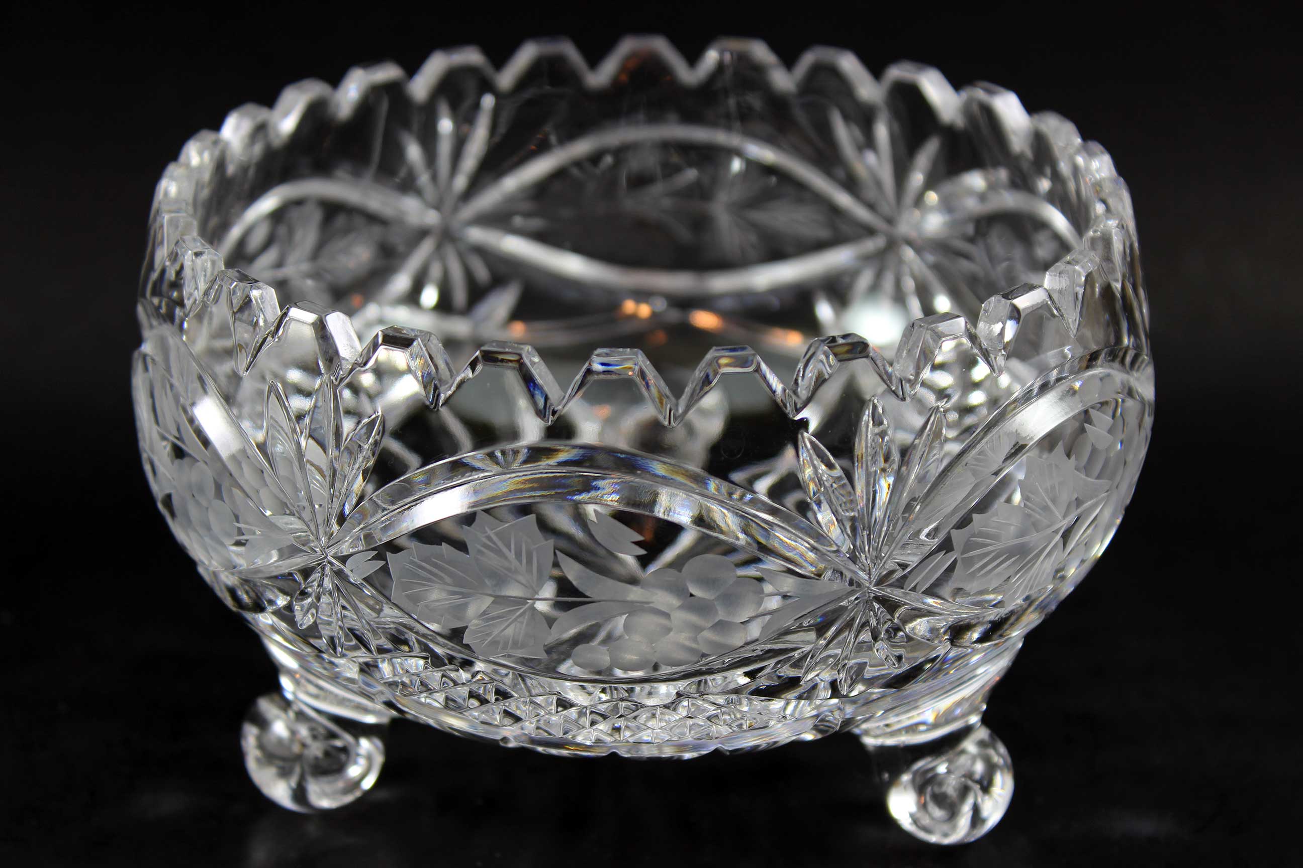 Small Tri-Footed Cut Crystal Bowl