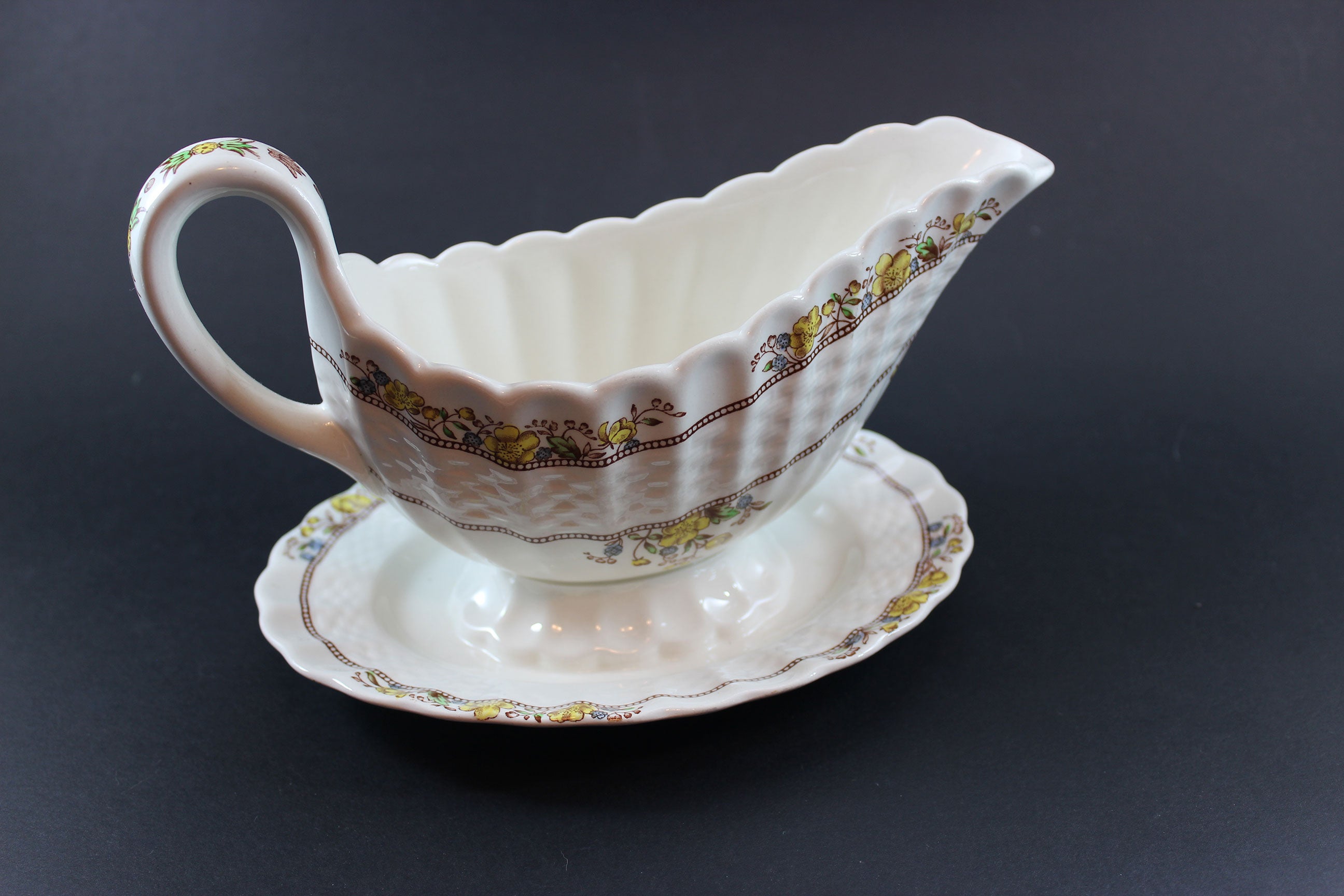 Copeland Spode, Buttercup Pattern, Gravy Boat and Underplate
