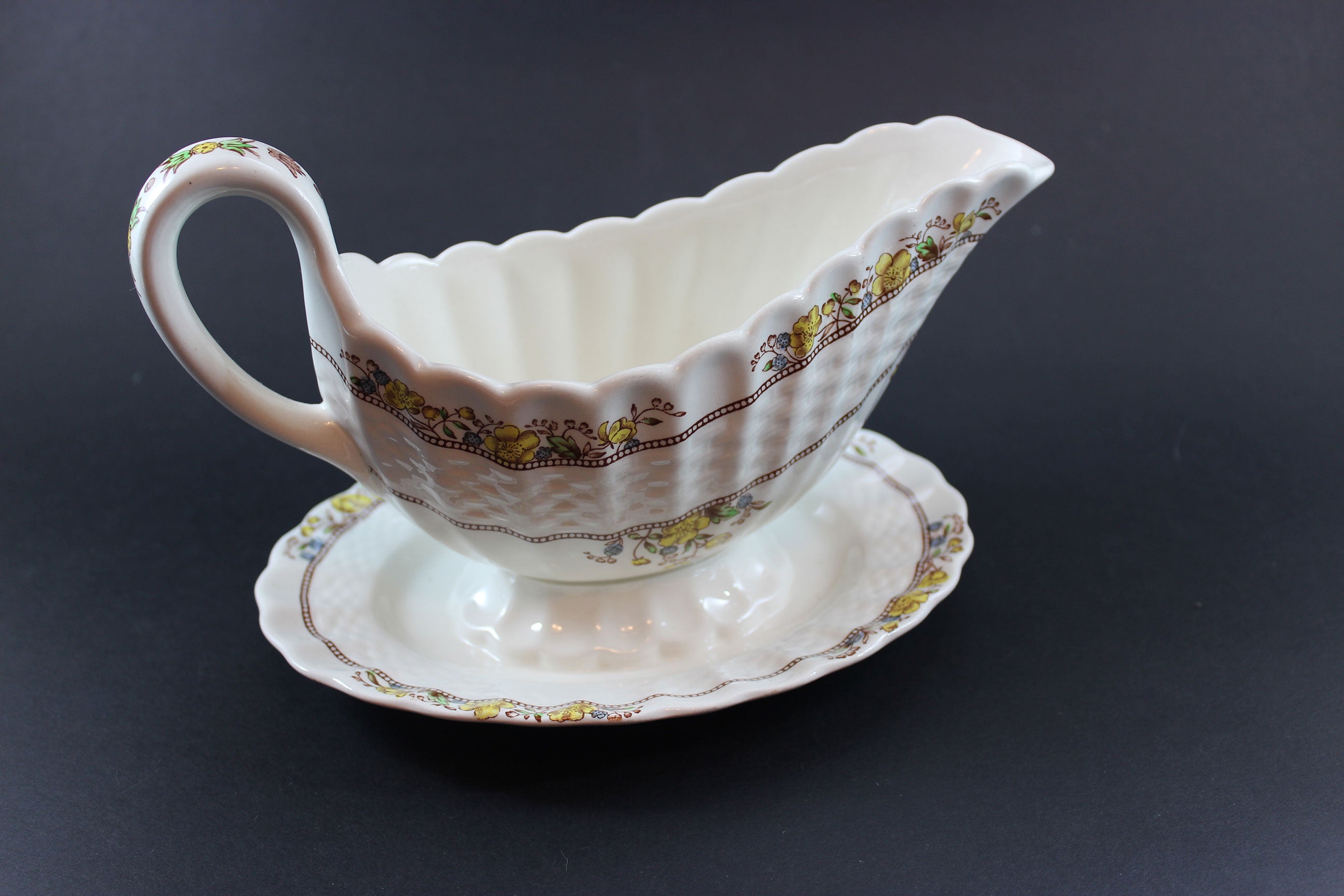Copeland Spode, Buttercup Pattern, Gravy Boat and Underplate