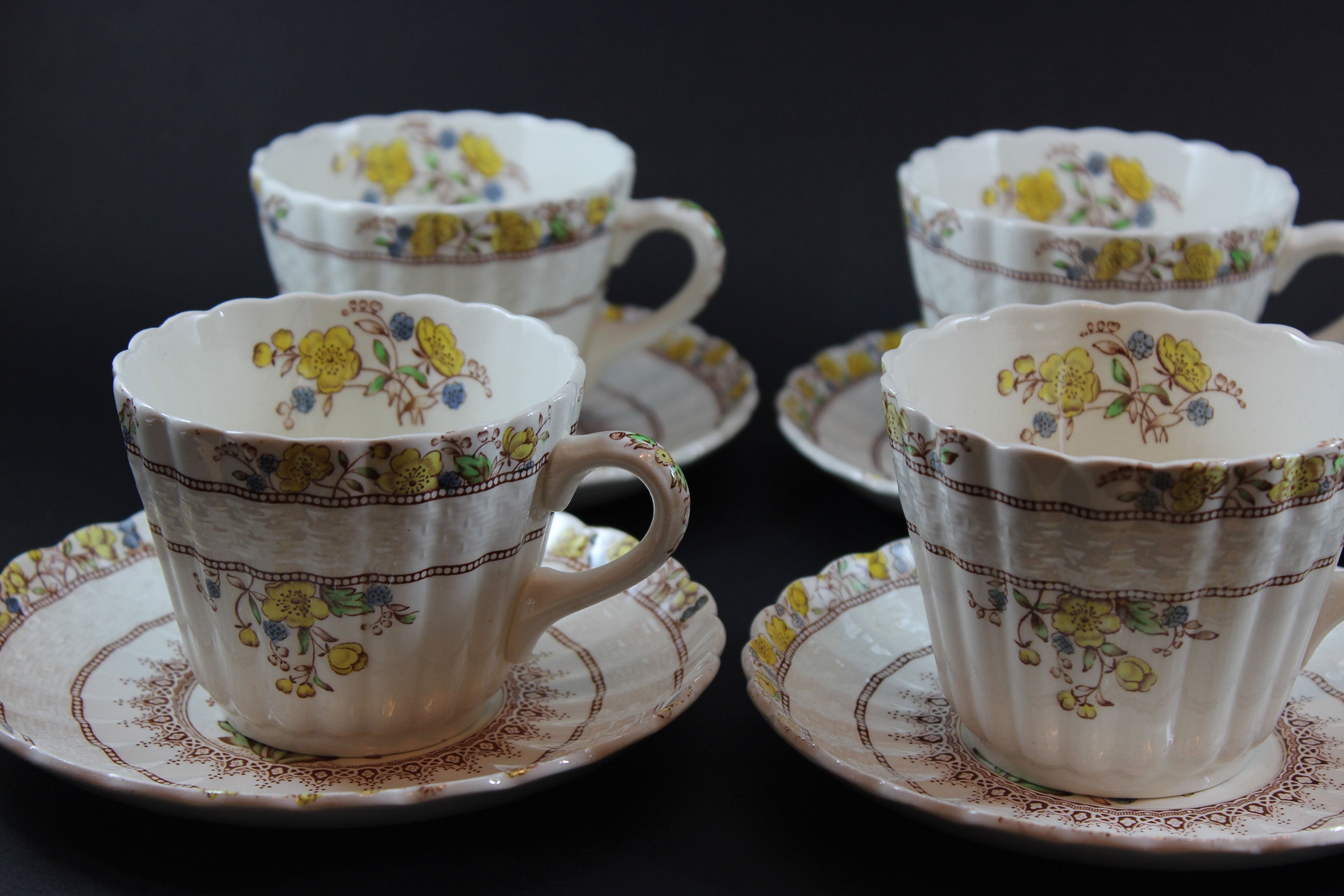 Copeland Spode, Buttercup Pattern, Teacups and Saucers