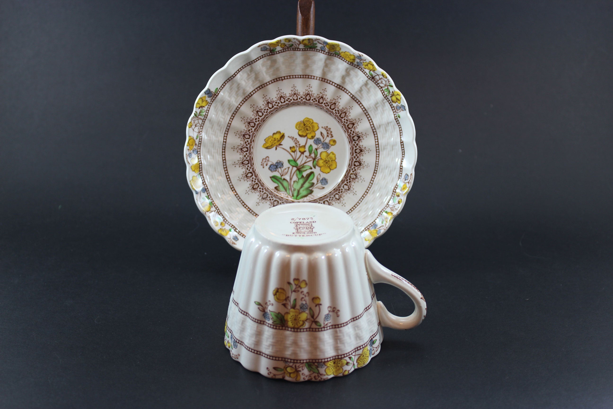 Copeland Spode, Buttercup Pattern, Teacups and Saucers