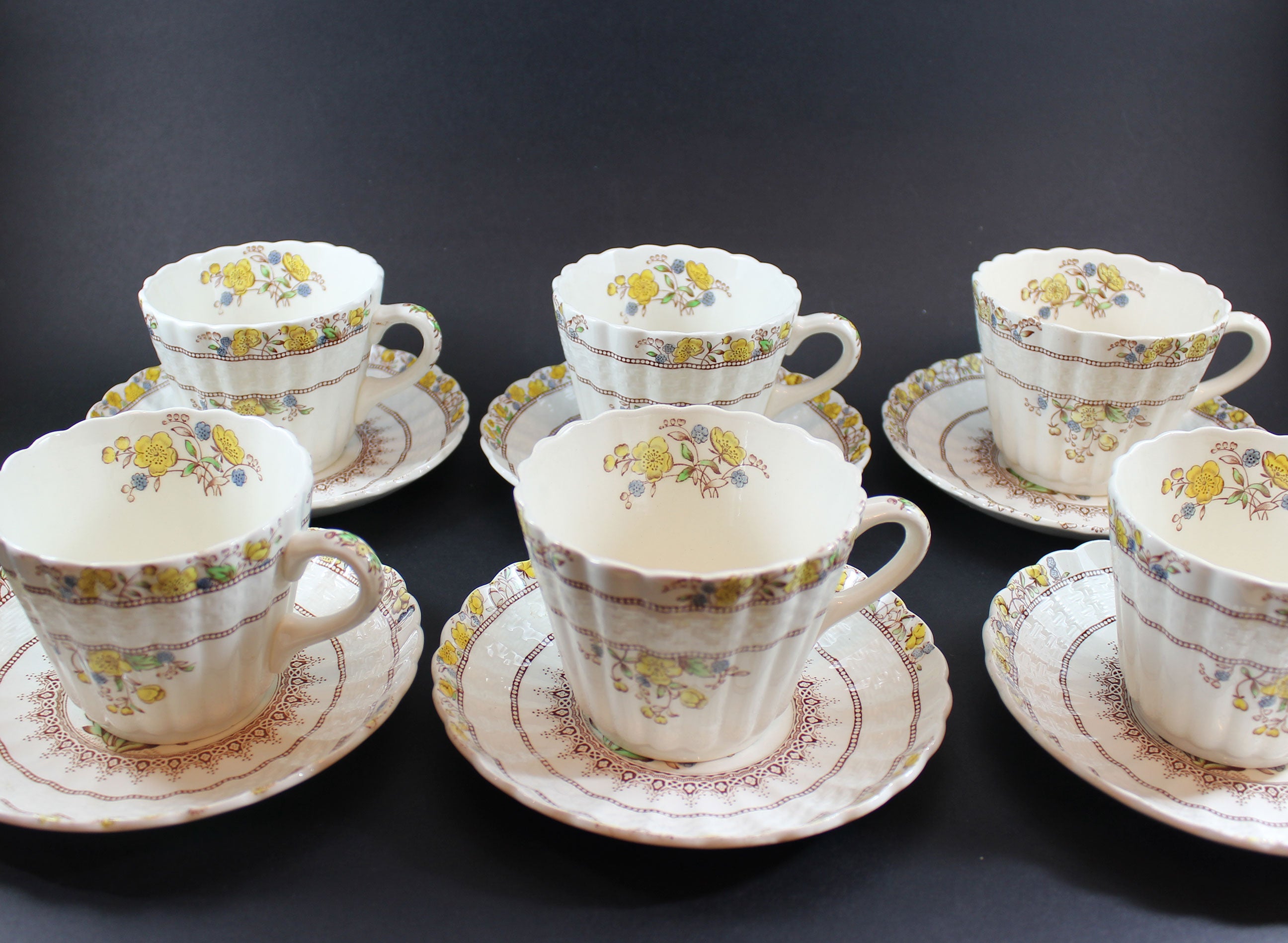 Copeland Spode, Buttercup Pattern, Teacups and Saucers