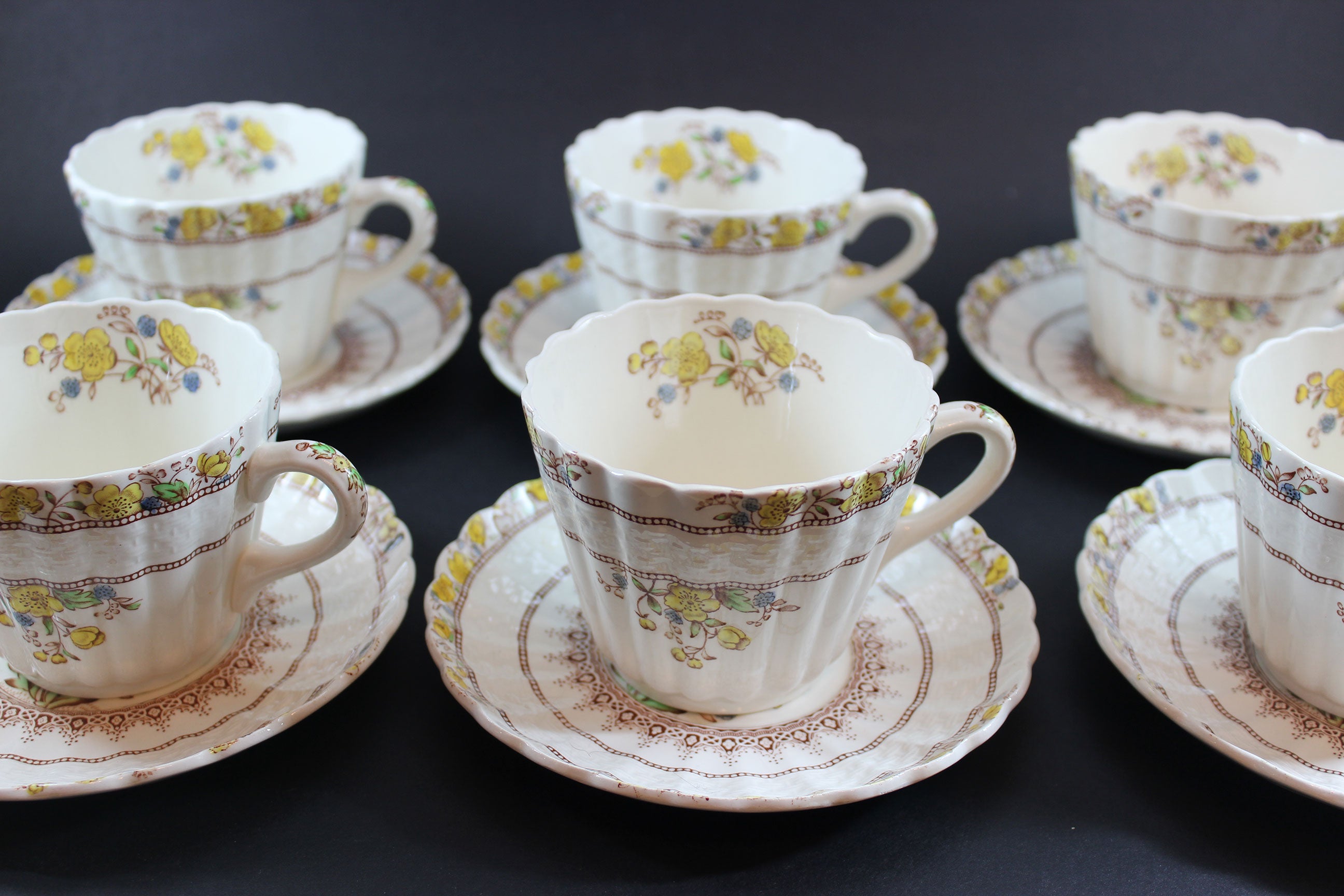 Copeland Spode, Buttercup Pattern, Teacups and Saucers