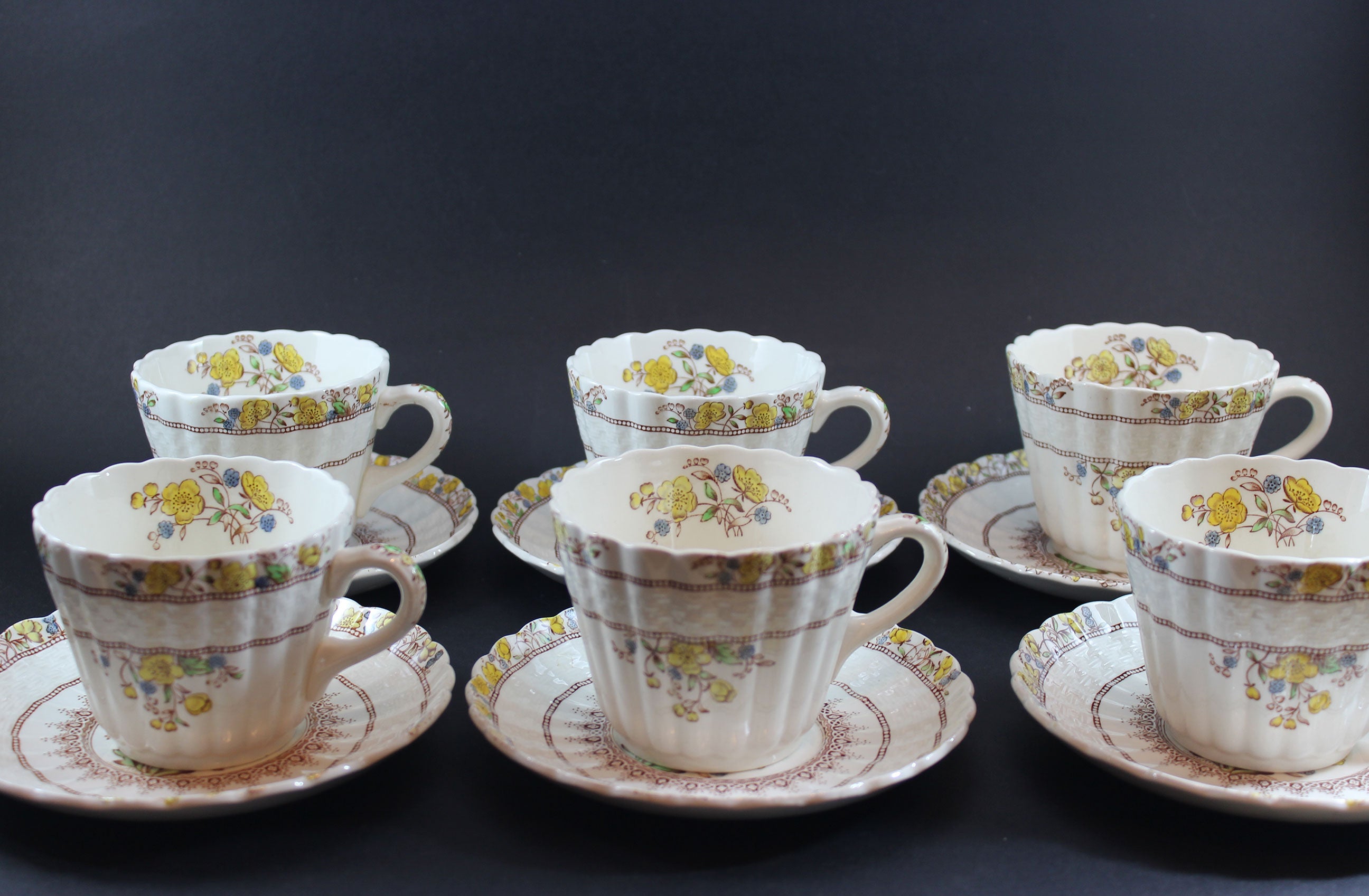 Copeland Spode, Buttercup Pattern, Teacups and Saucers