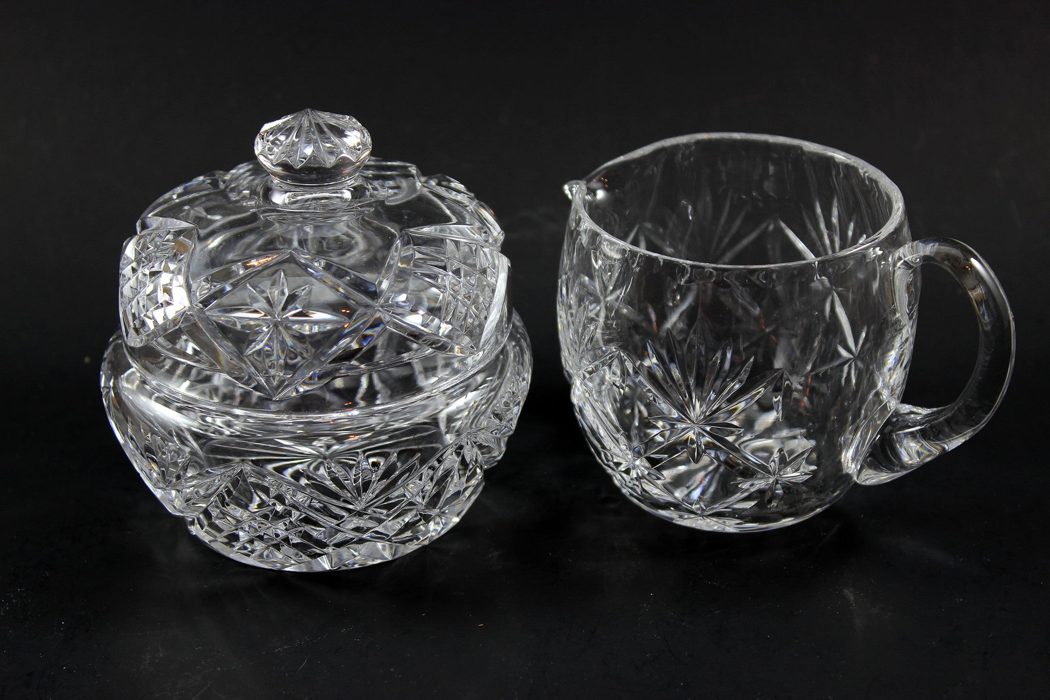 Webb Corbett Crystal, Cream Jug & Covered Sugar