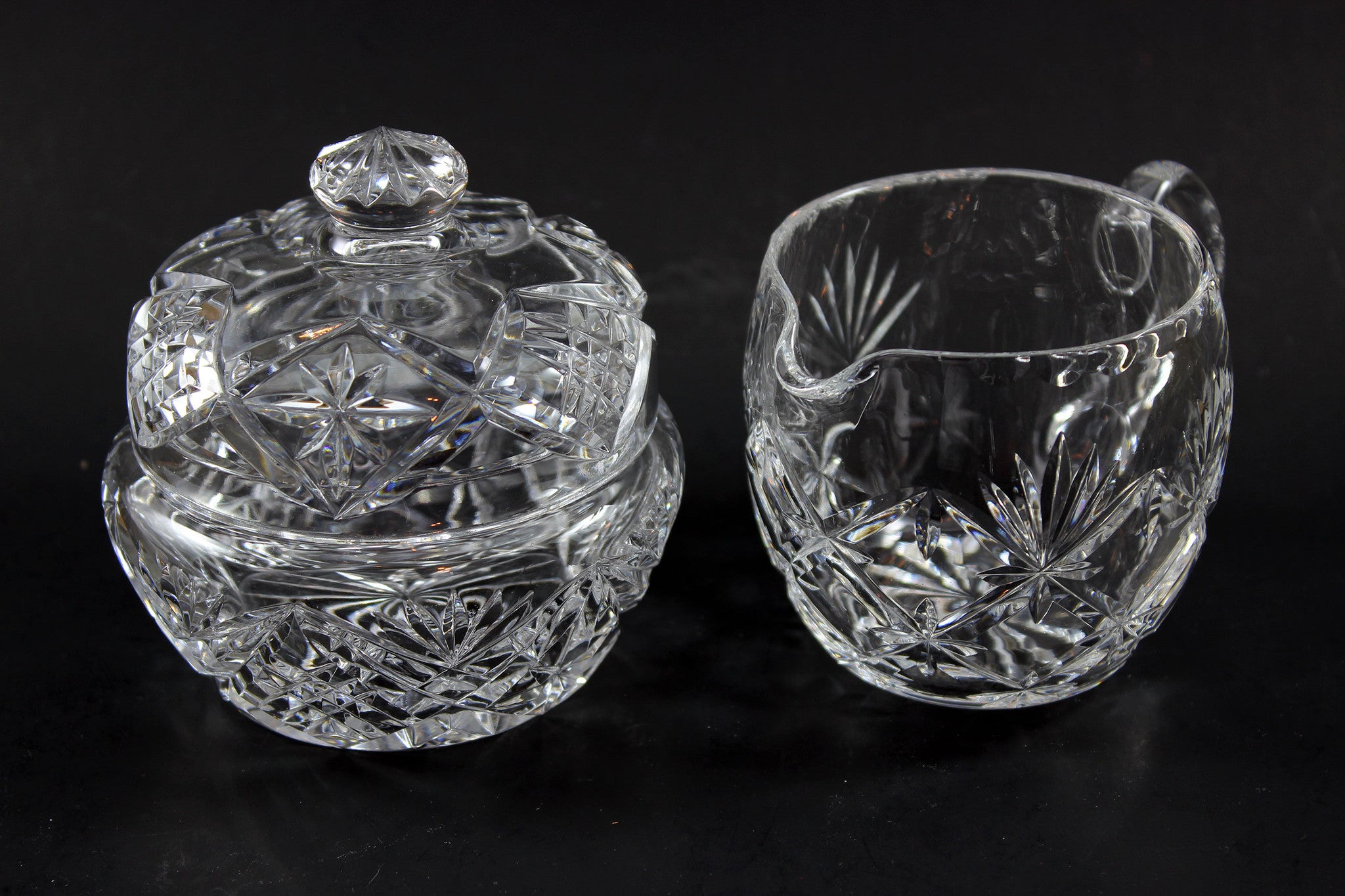 Webb Corbett Crystal, Cream Jug & Covered Sugar