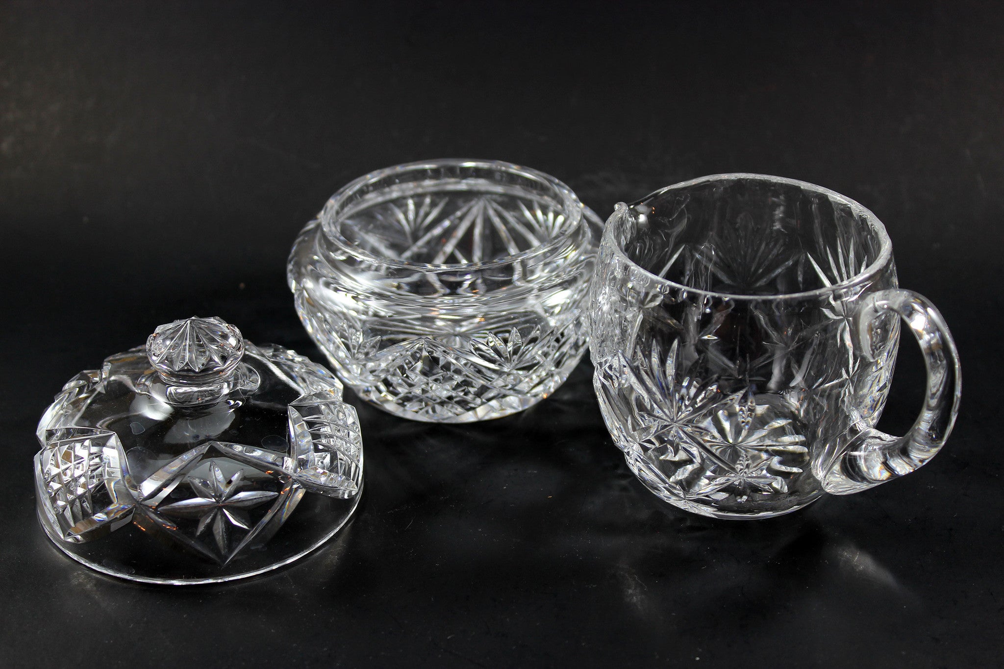 Webb Corbett Crystal, Cream Jug & Covered Sugar