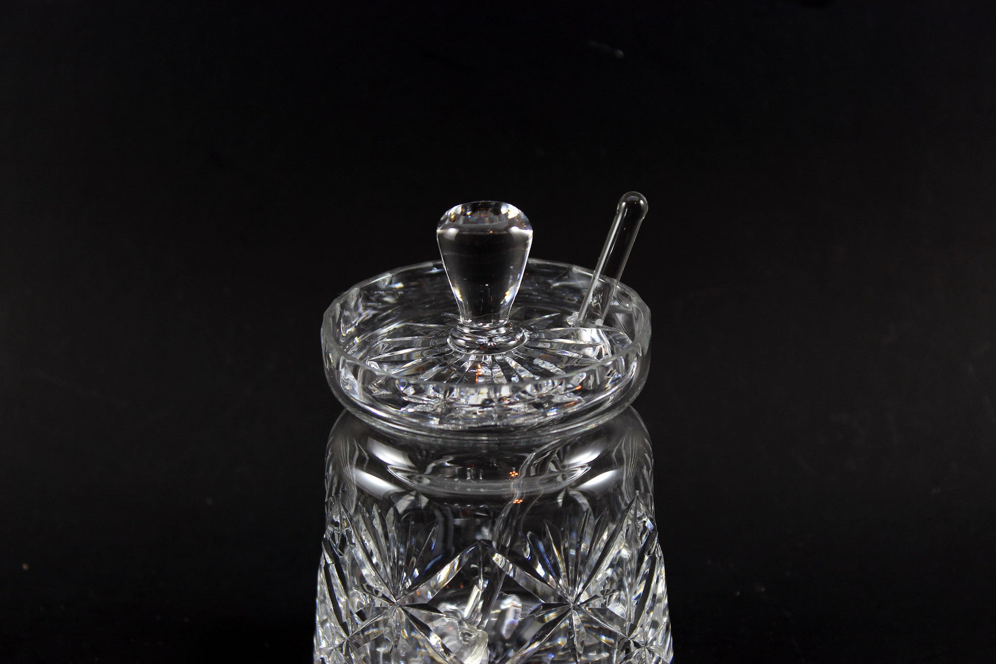 Webb Corbett Crystal, Chantilly Jam Jar with Spoon 3
