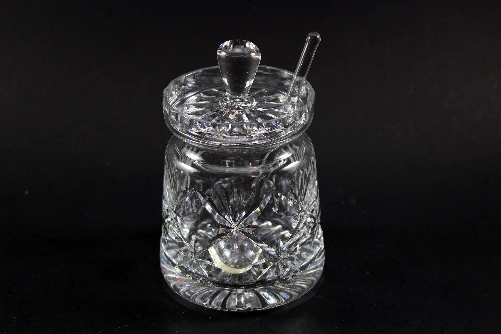 Webb Corbett Crystal, Chantilly Jam Jar with Spoon 1