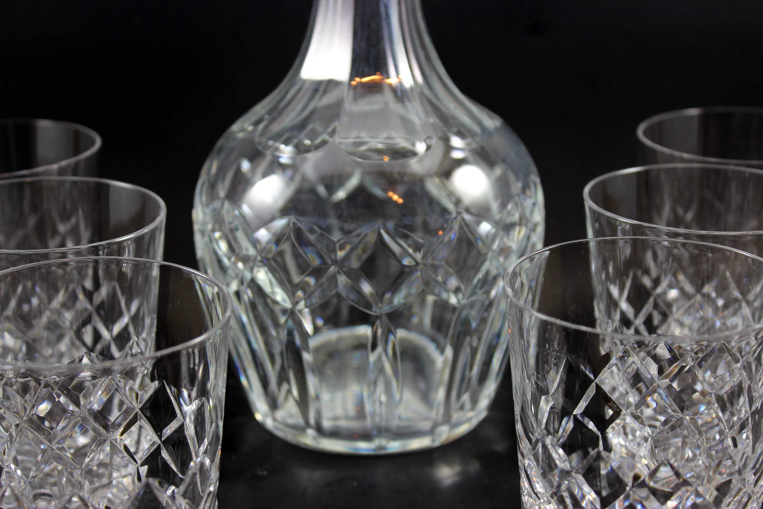Webb Corbett, Heavy Crystal Decanter and Rocks Glasses (6)