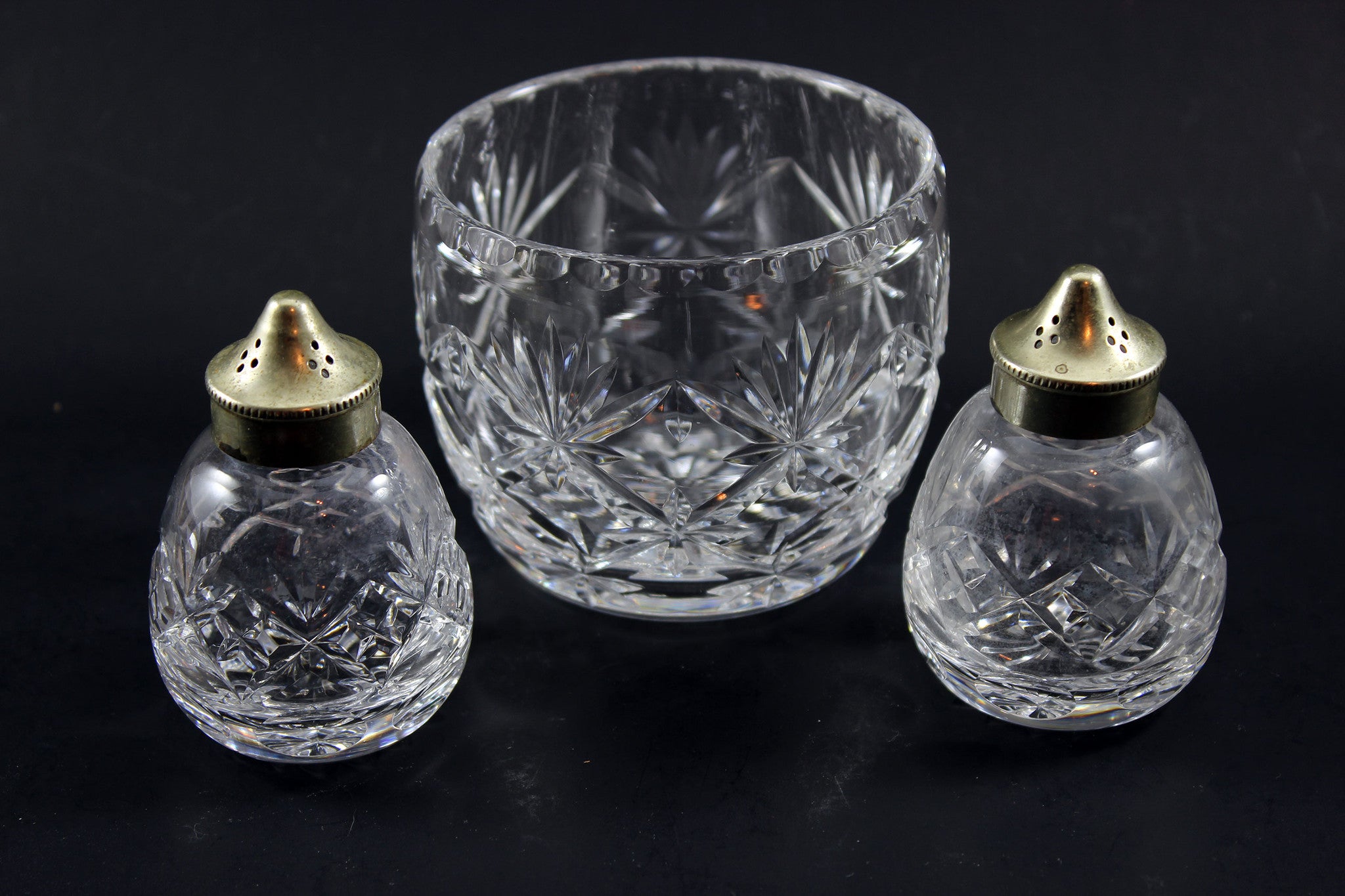 Webb Corbett Crystal, Open Sugar and Salt & Pepper Shakers