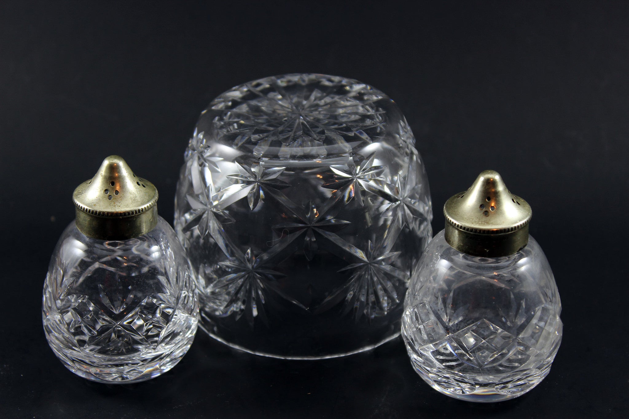 Webb Corbett Crystal, Open Sugar and Salt & Pepper Shakers
