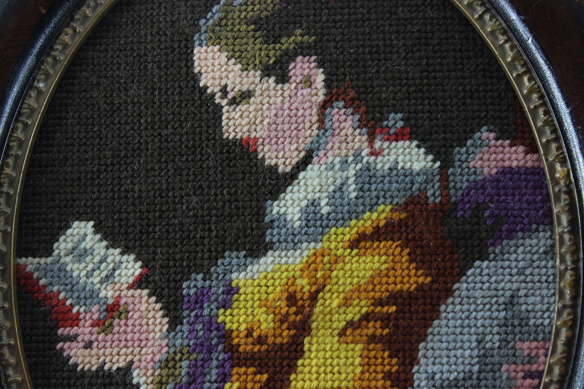 Antique Oval Frame with Needlepoint Portrait