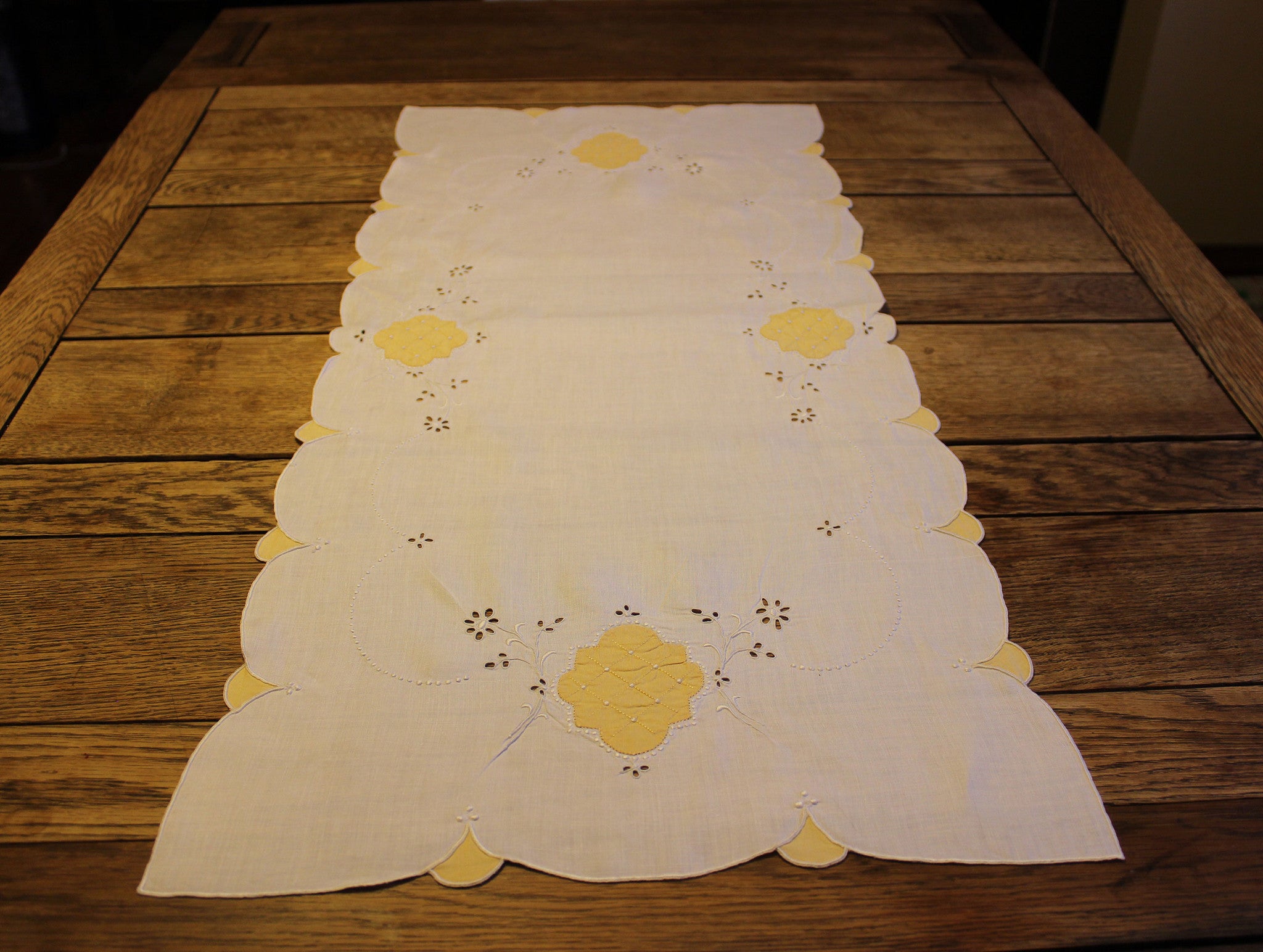 Vintage Cotton Table Runner with Yellow