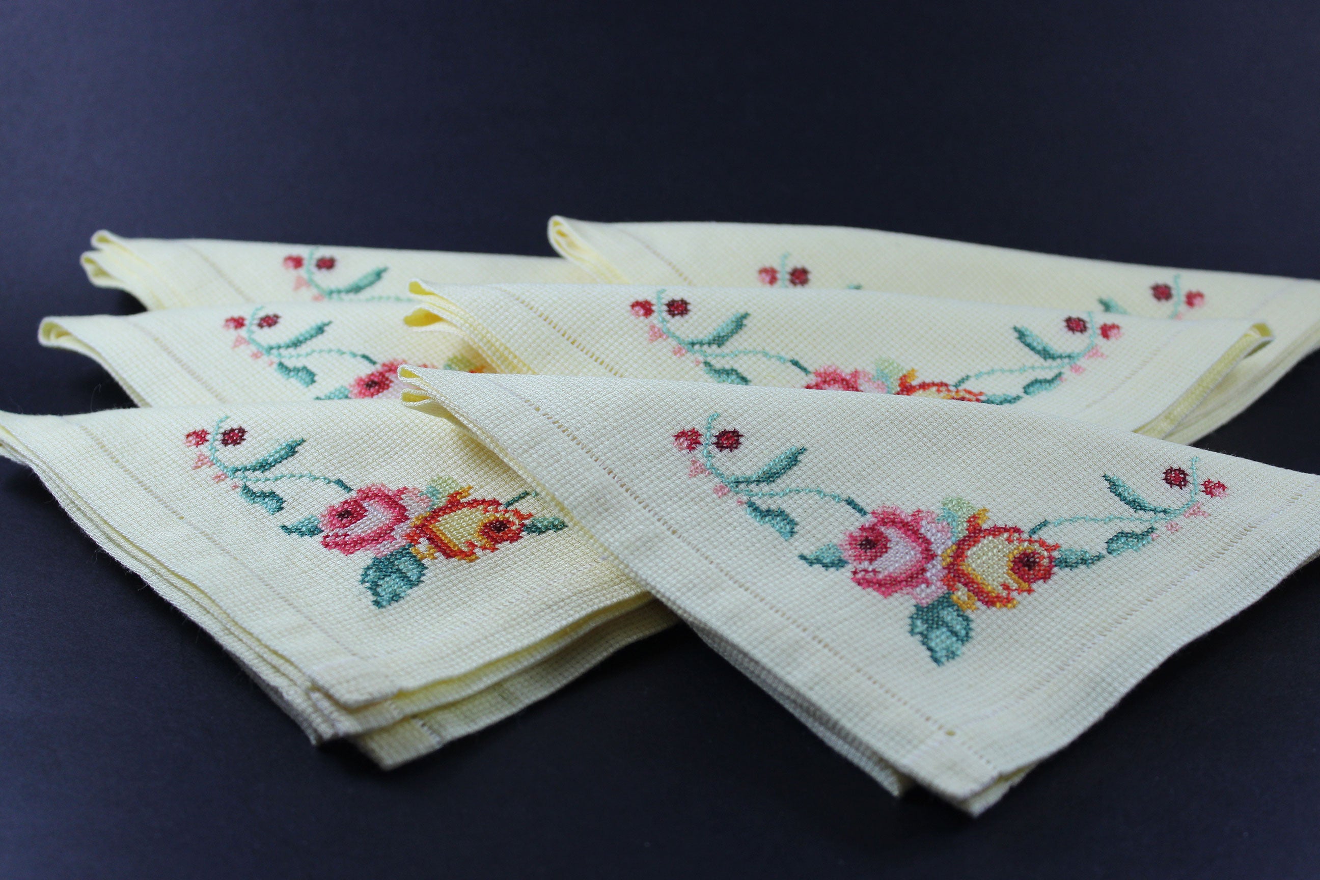 Yellow Linen Cross Stitched Napkins