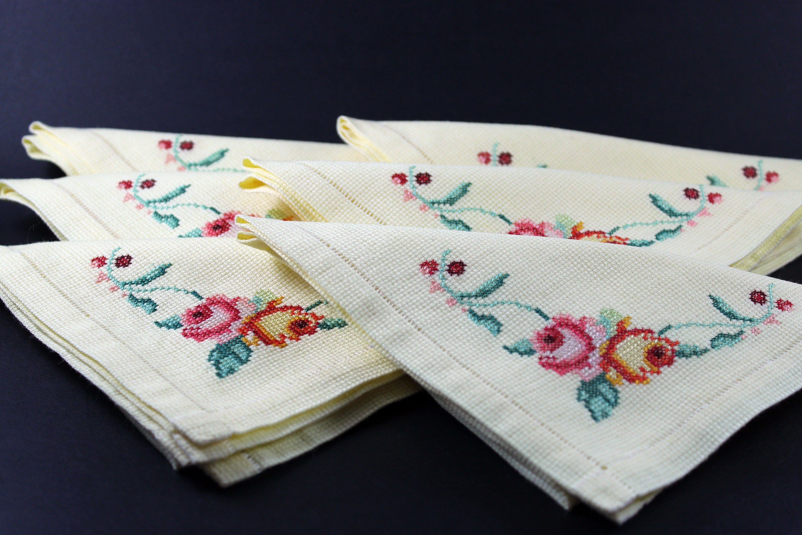 Yellow Linen Cross Stitched Napkins