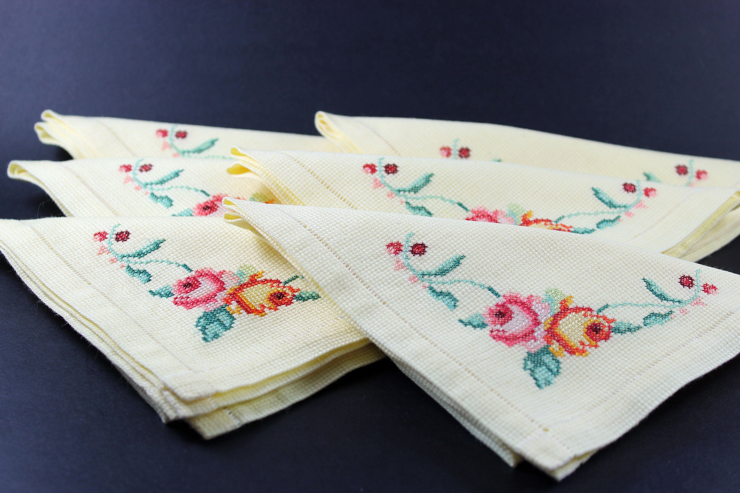 Yellow Linen Cross Stitched Napkins