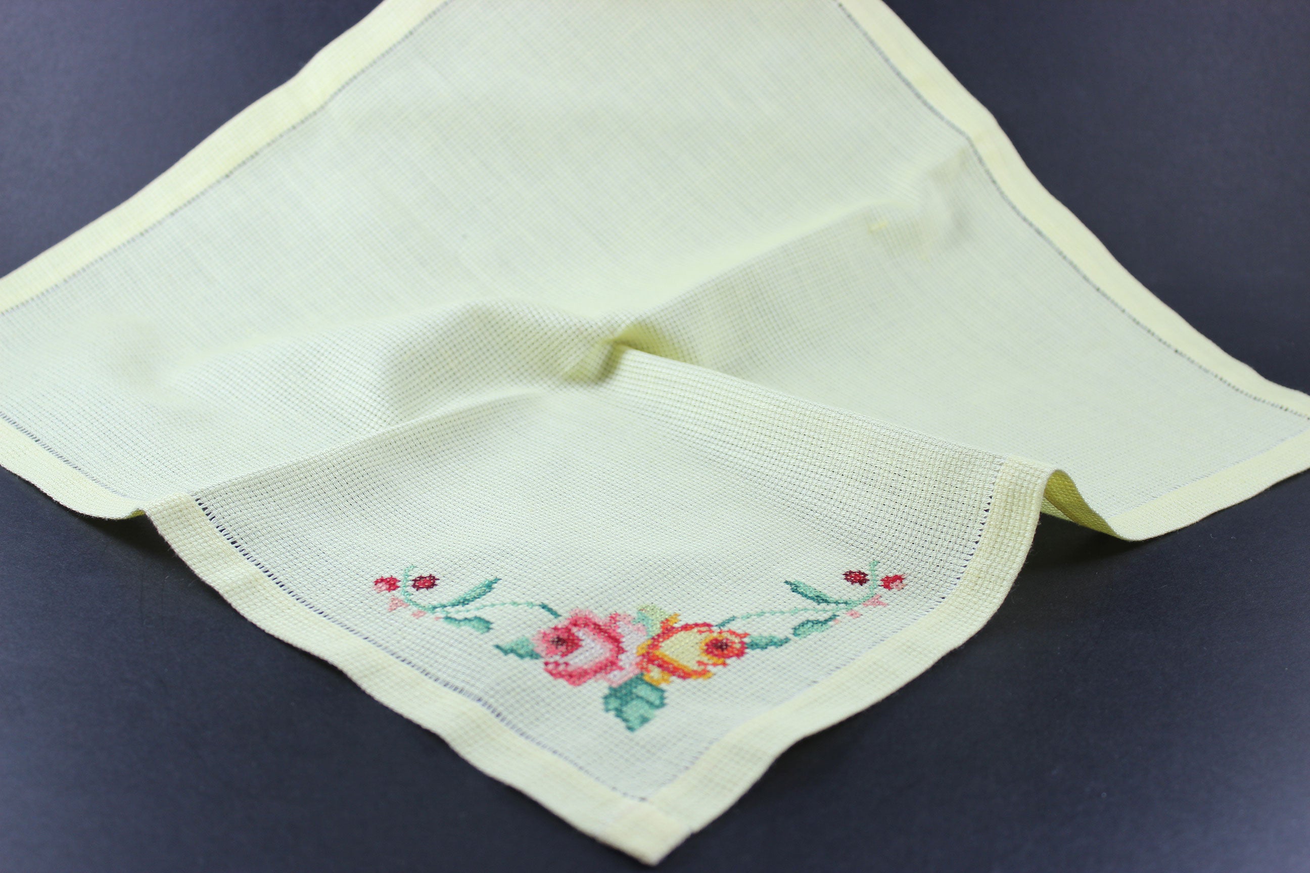 Yellow Linen Cross Stitched Napkins