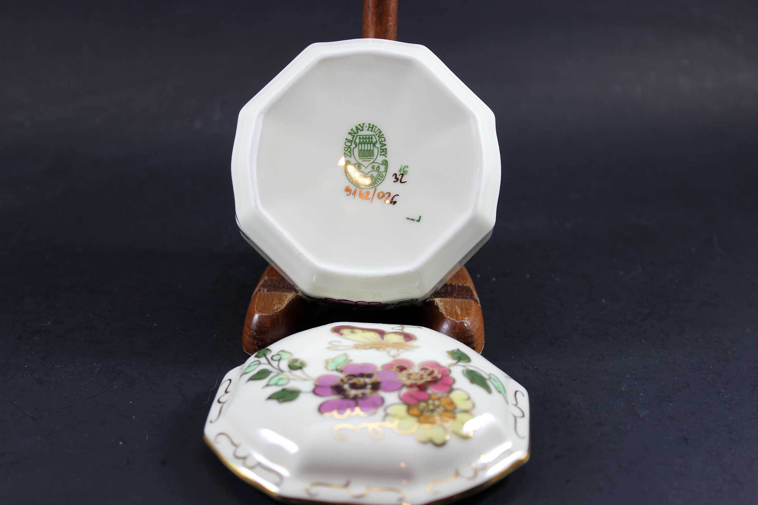 Zsolnay Porcelain, Hand Painted Vases and Trinket Box