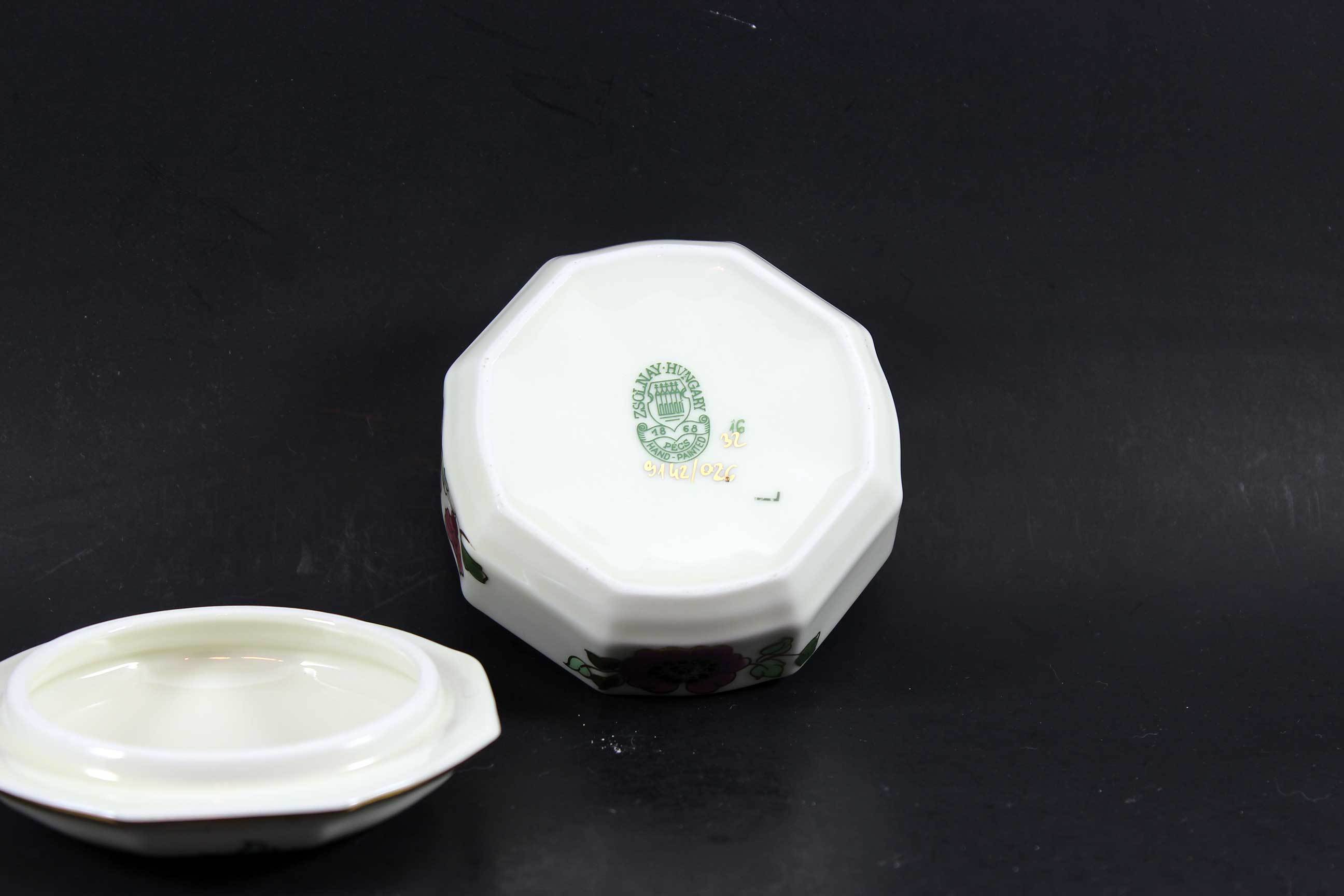Zsolnay Porcelain, Hand Painted Vases and Trinket Box