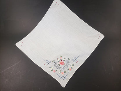 Linen and Floral Embroidered Handkerchief