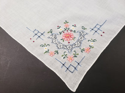 Linen and Floral Embroidered Handkerchief